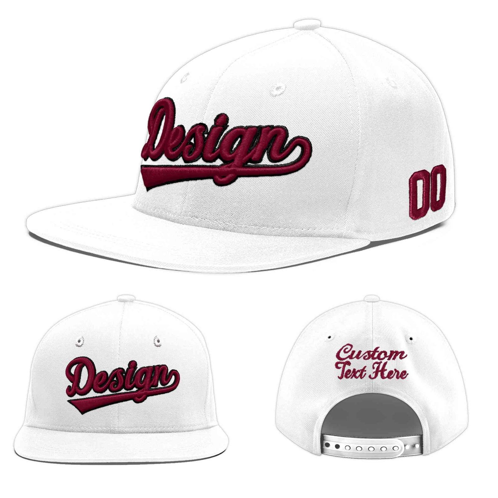 Custom White 3D Puff Embroidery Flat Embroidery Casual Sport Baseball Cap