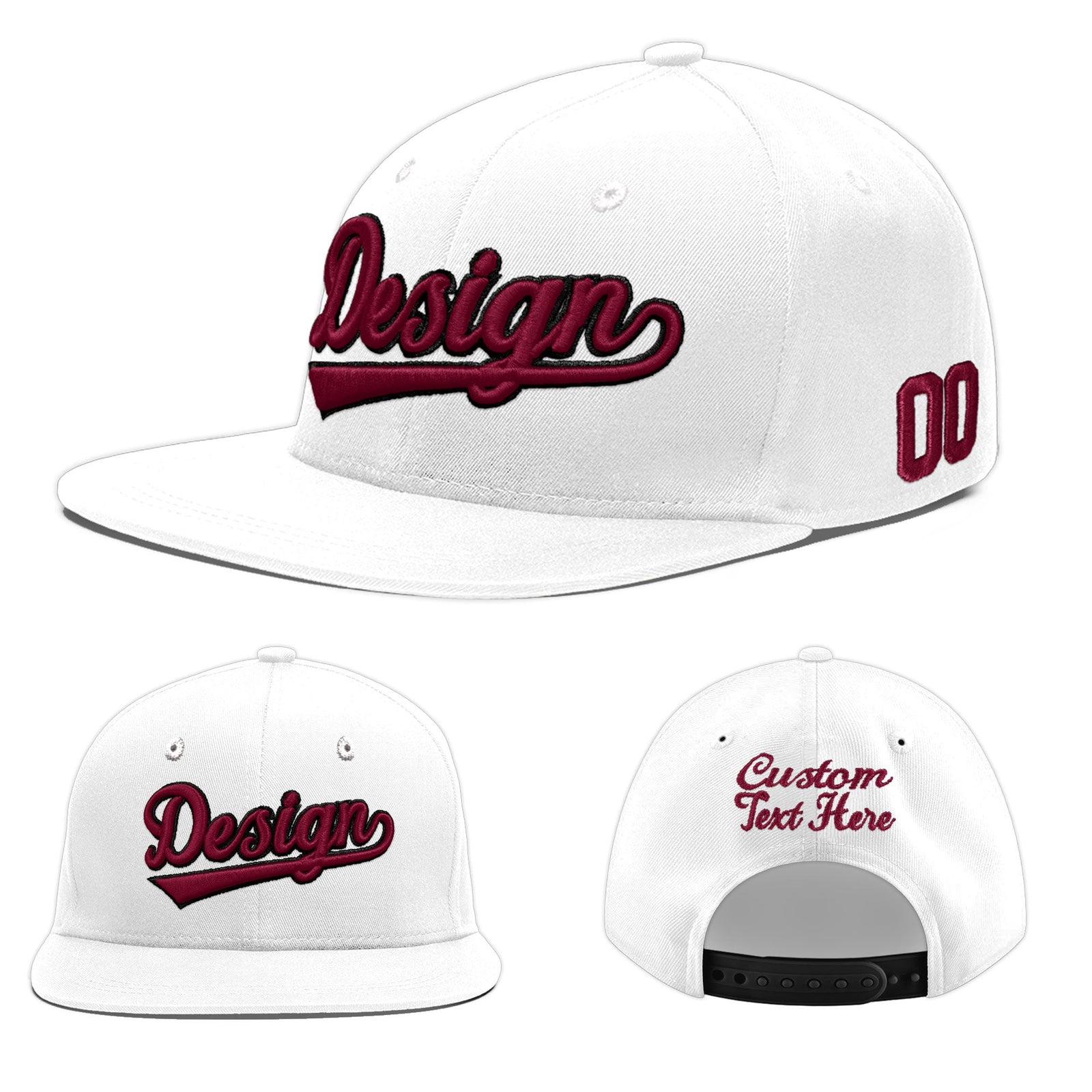 Custom White 3D Puff Embroidery Flat Embroidery Casual Sport Baseball Cap