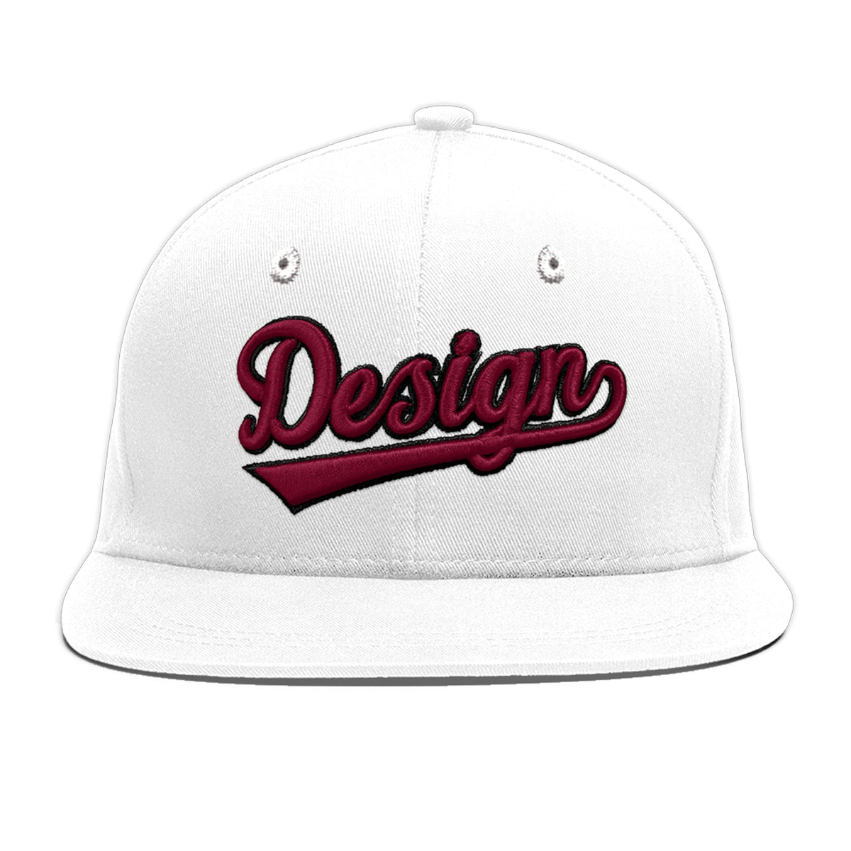 Custom White 3D Puff Embroidery Flat Embroidery Casual Sport Baseball Cap