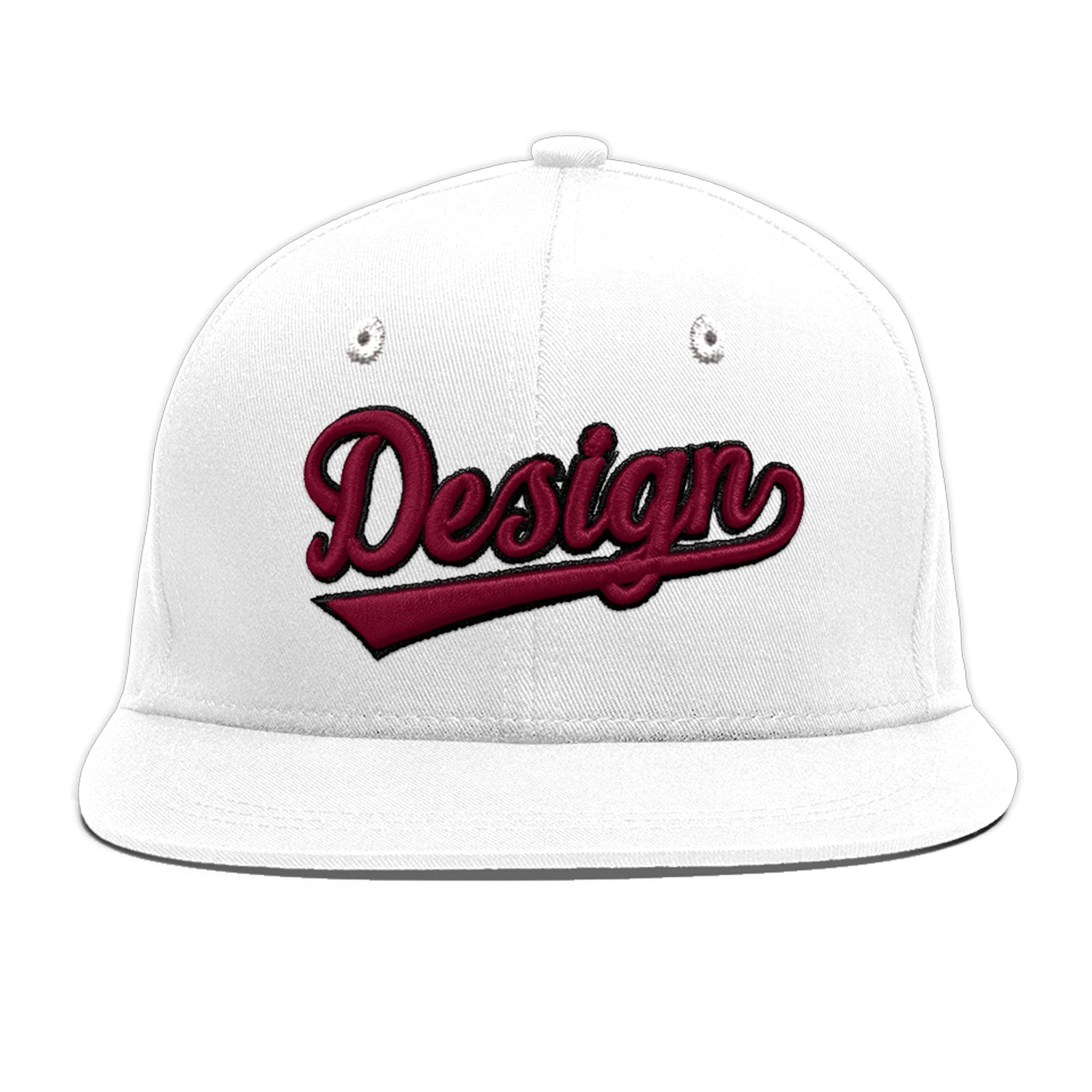 Custom White 3D Puff Embroidery Flat Embroidery Casual Sport Baseball Cap