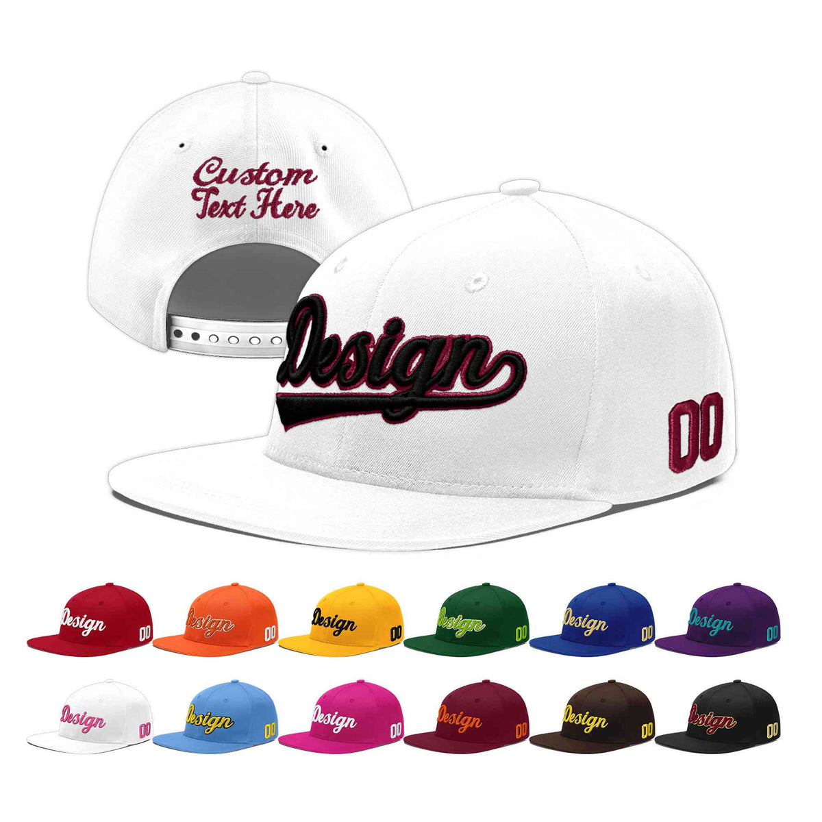 Custom White 3D Puff Embroidery Flat Embroidery Casual Sport Baseball Cap