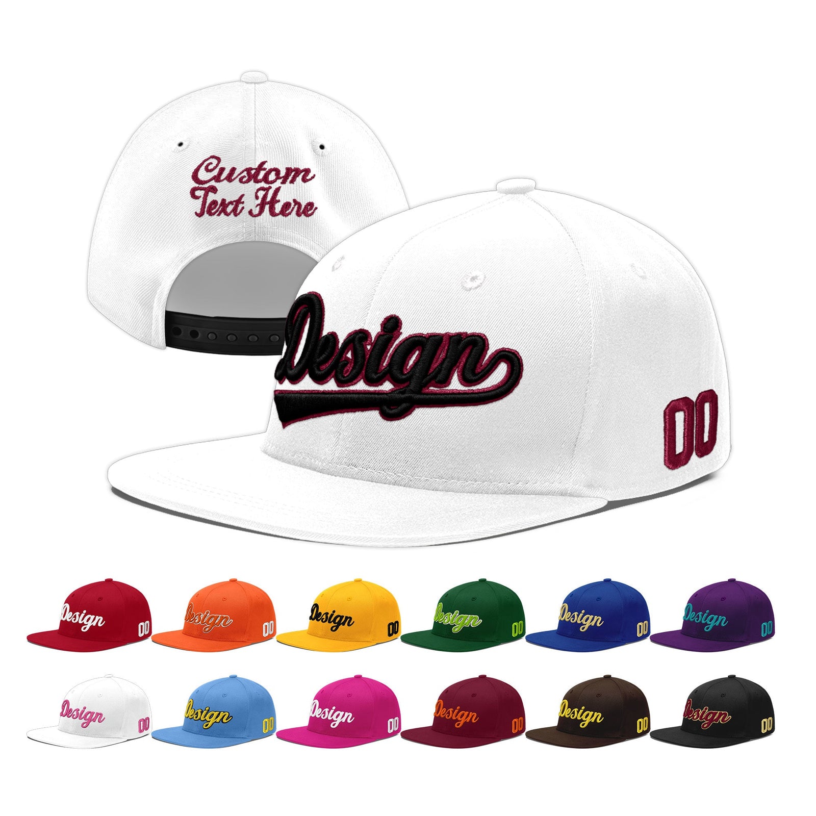 Custom White 3D Puff Embroidery Flat Embroidery Casual Sport Baseball Cap