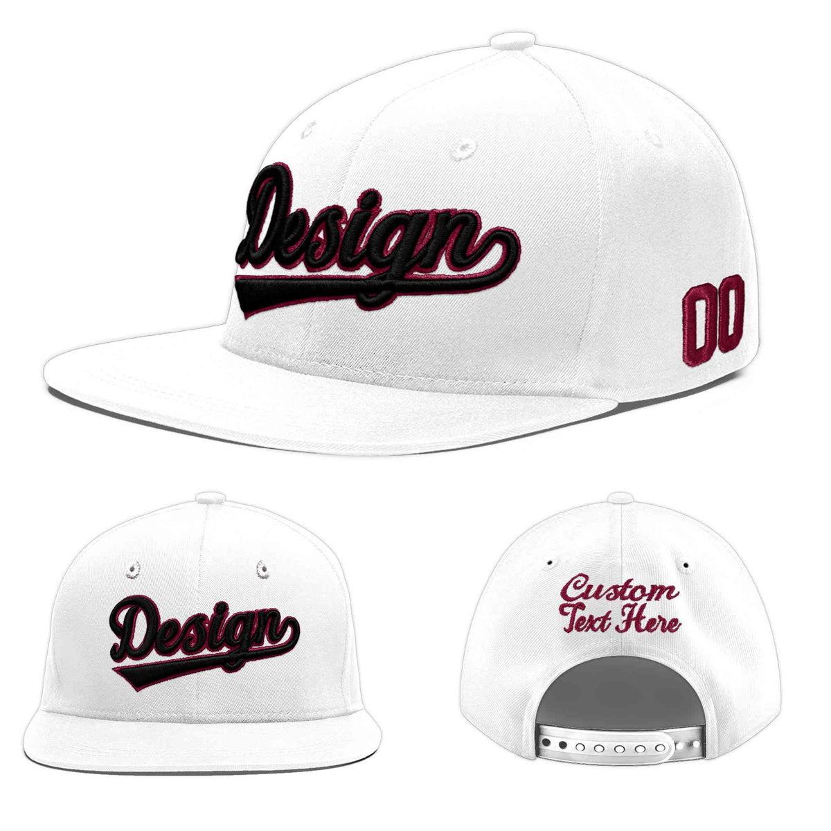 Custom White 3D Puff Embroidery Flat Embroidery Casual Sport Baseball Cap