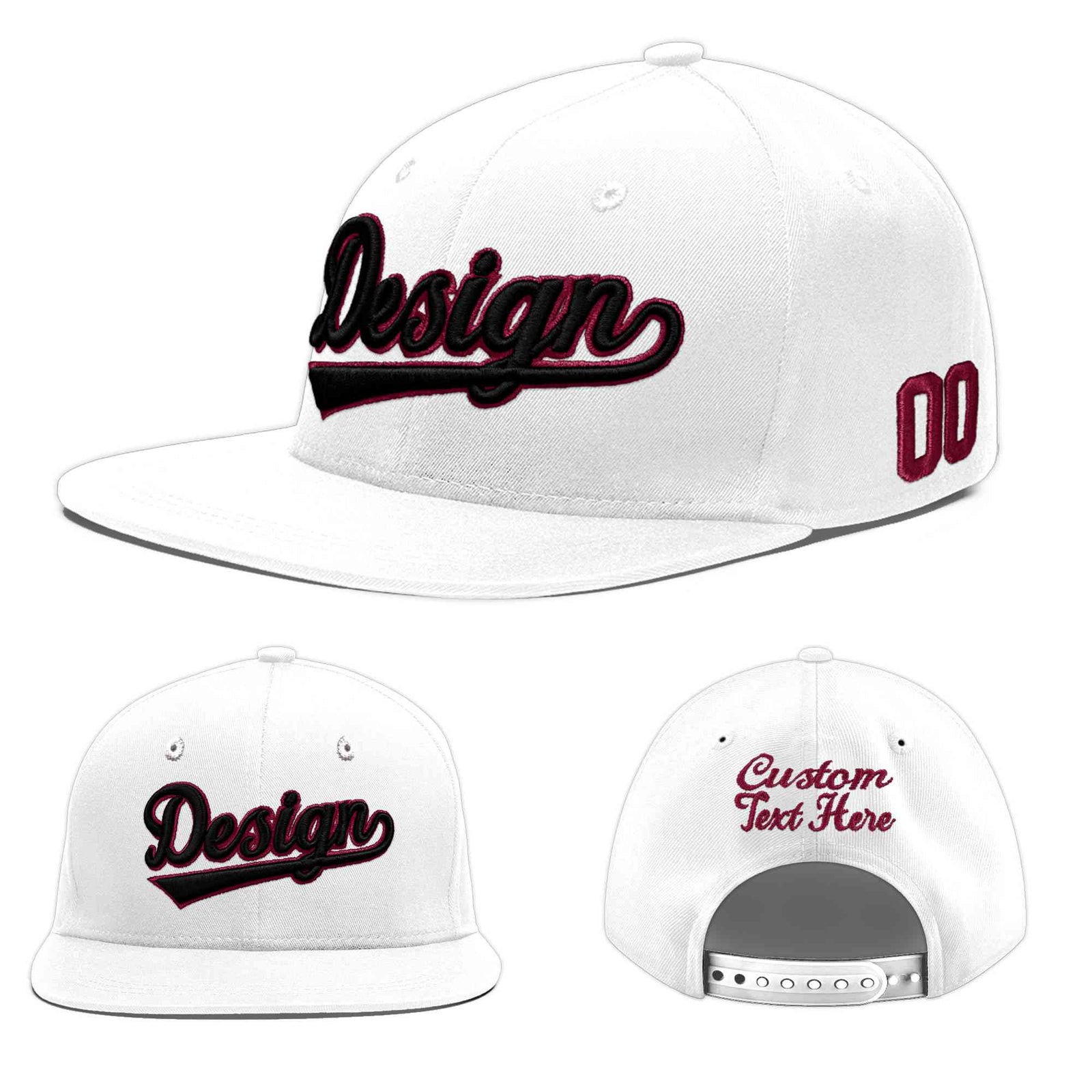 Custom White 3D Puff Embroidery Flat Embroidery Casual Sport Baseball Cap