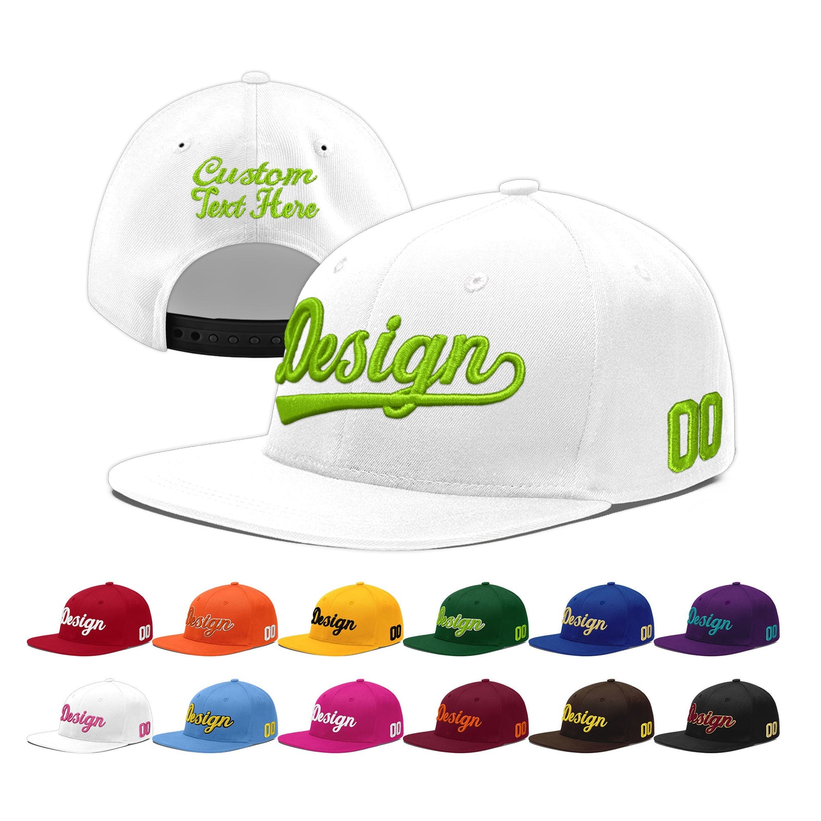 Custom White 3D Puff Embroidery Flat Embroidery Casual Sport Baseball Cap