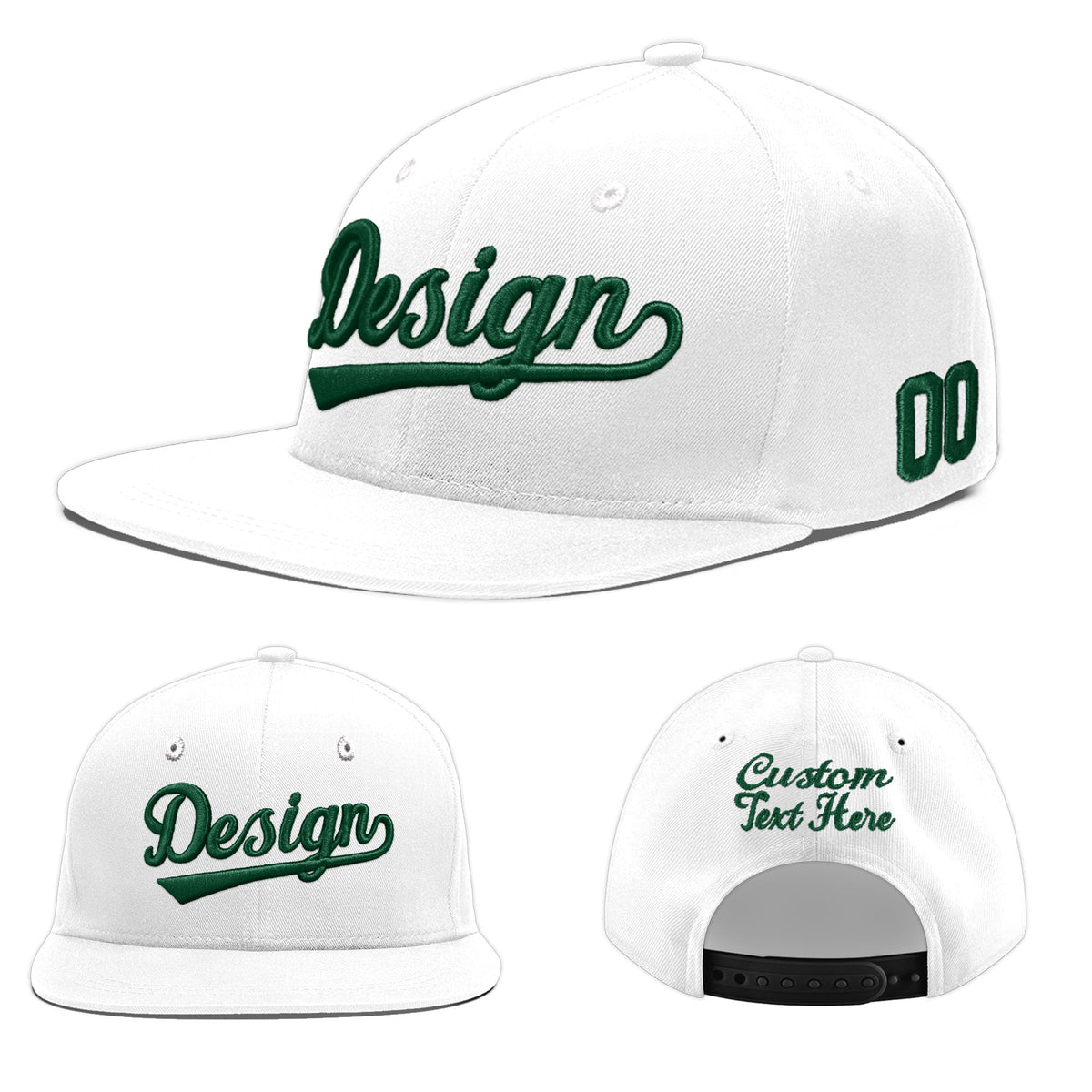 Custom White 3D Puff Embroidery Flat Embroidery Casual Sport Baseball Cap