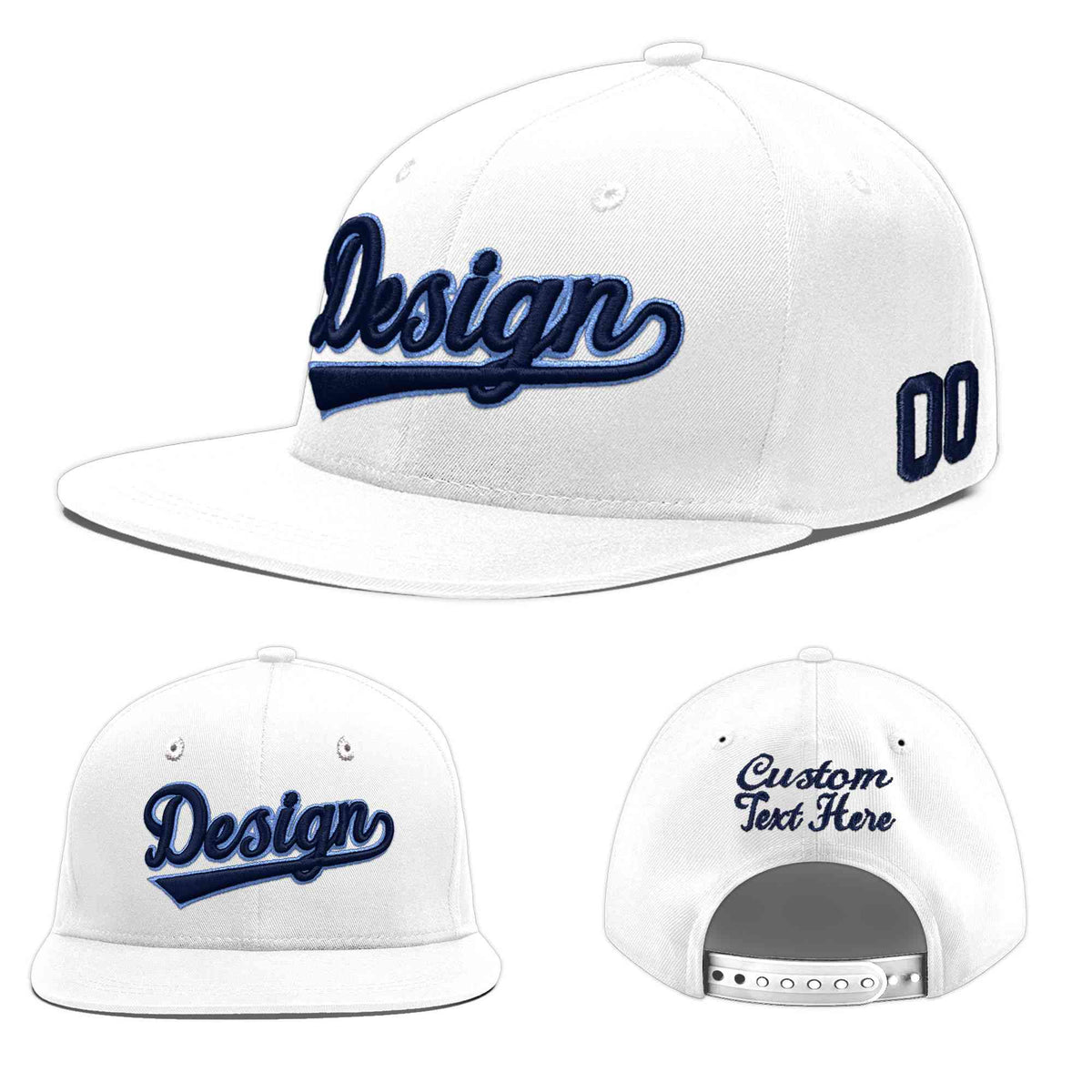 Custom White 3D Puff Embroidery Flat Embroidery Casual Sport Baseball Cap