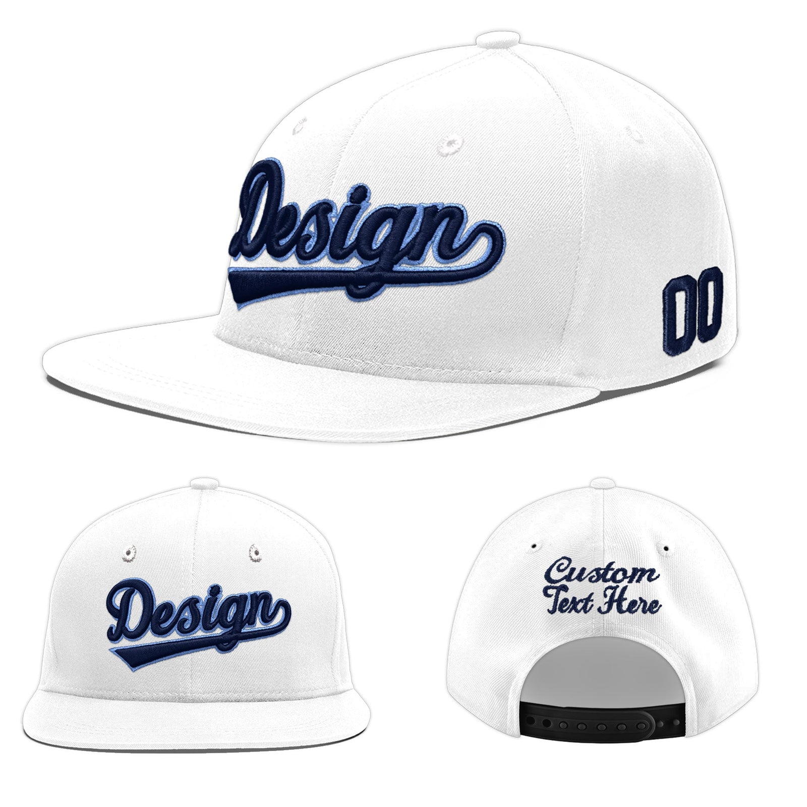 Custom White 3D Puff Embroidery Flat Embroidery Casual Sport Baseball Cap