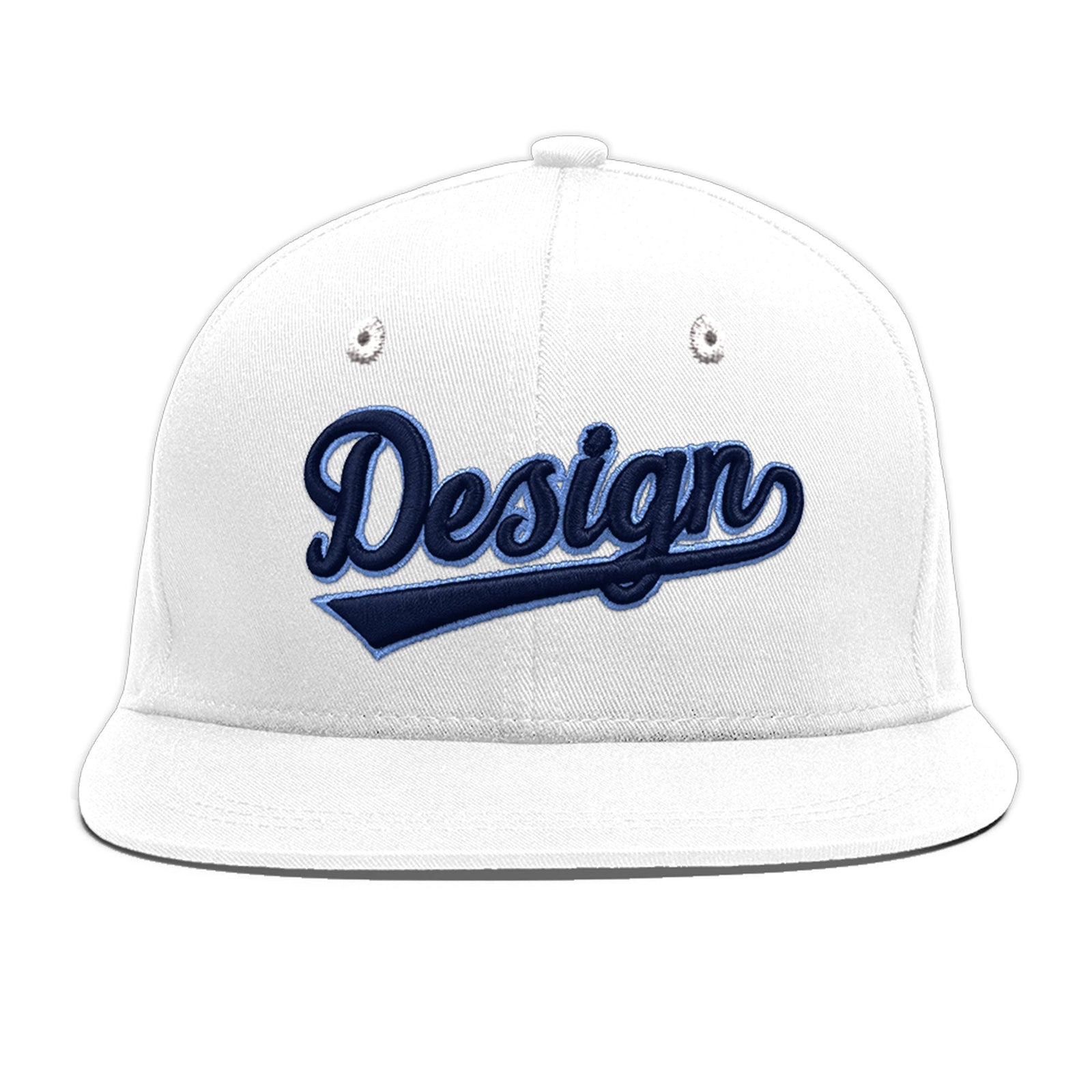 Custom White 3D Puff Embroidery Flat Embroidery Casual Sport Baseball Cap