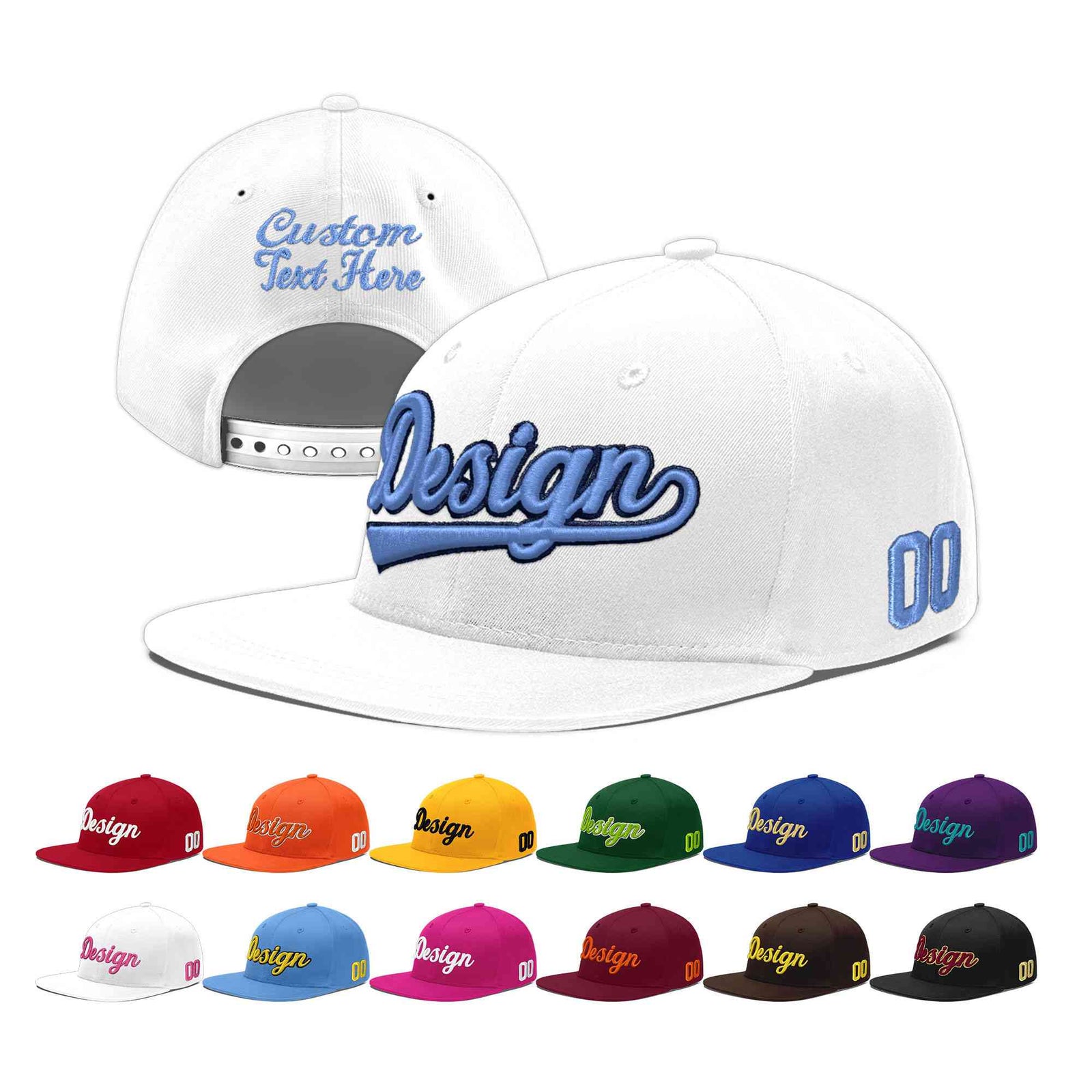 Custom White 3D Puff Embroidery Flat Embroidery Casual Sport Baseball Cap