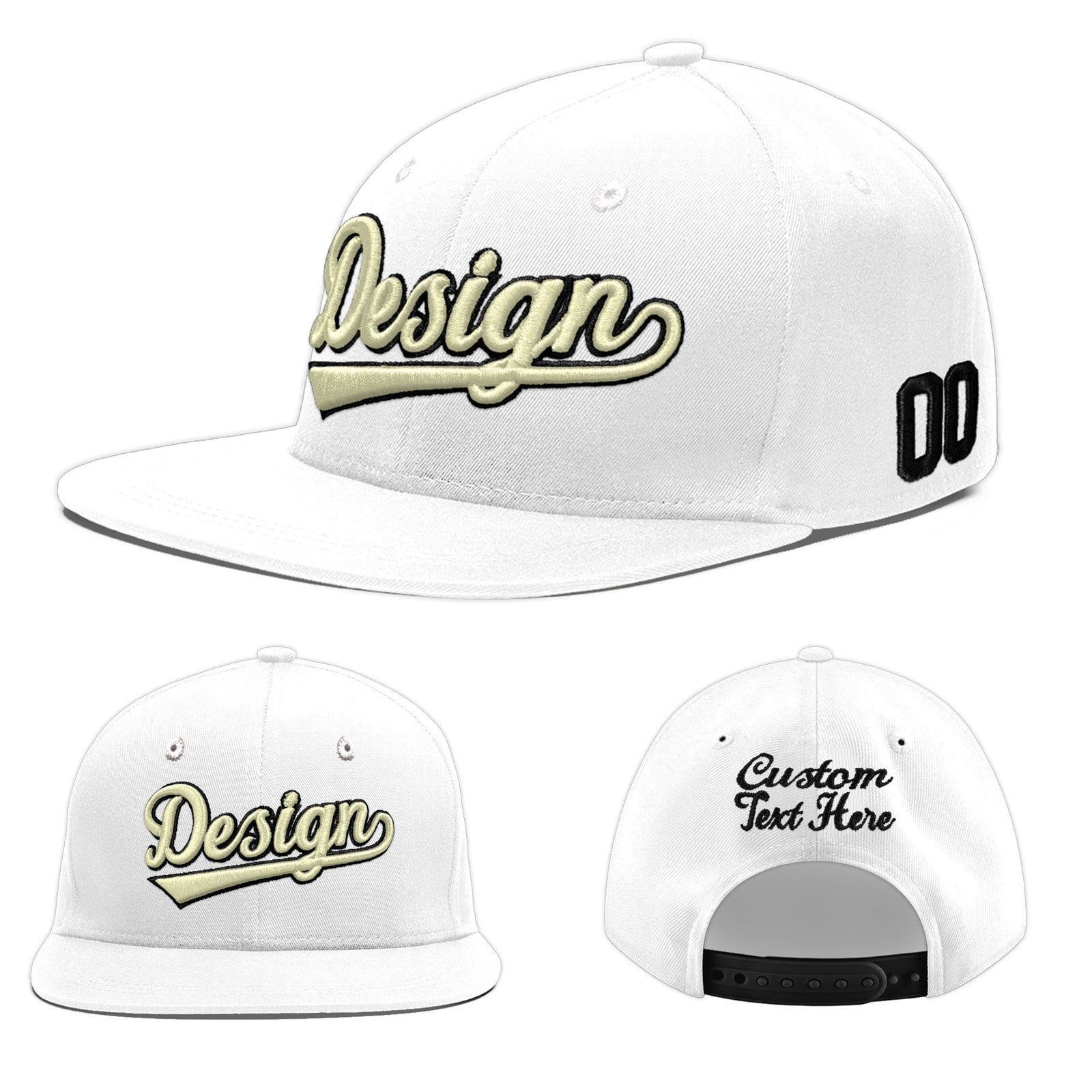 Custom White 3D Puff Embroidery Flat Embroidery Casual Sport Baseball Cap