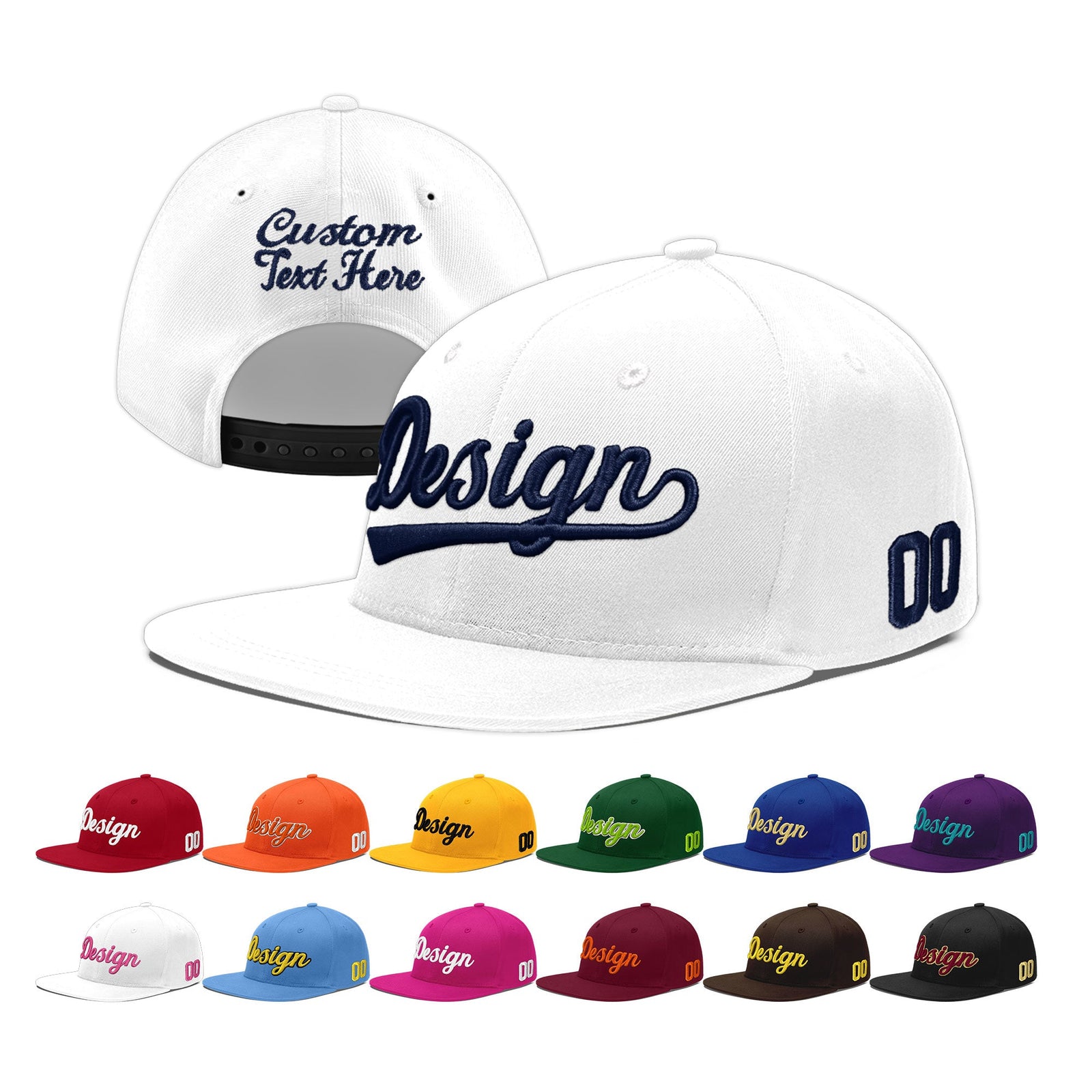 Custom White 3D Puff Embroidery Flat Embroidery Casual Sport Baseball Cap