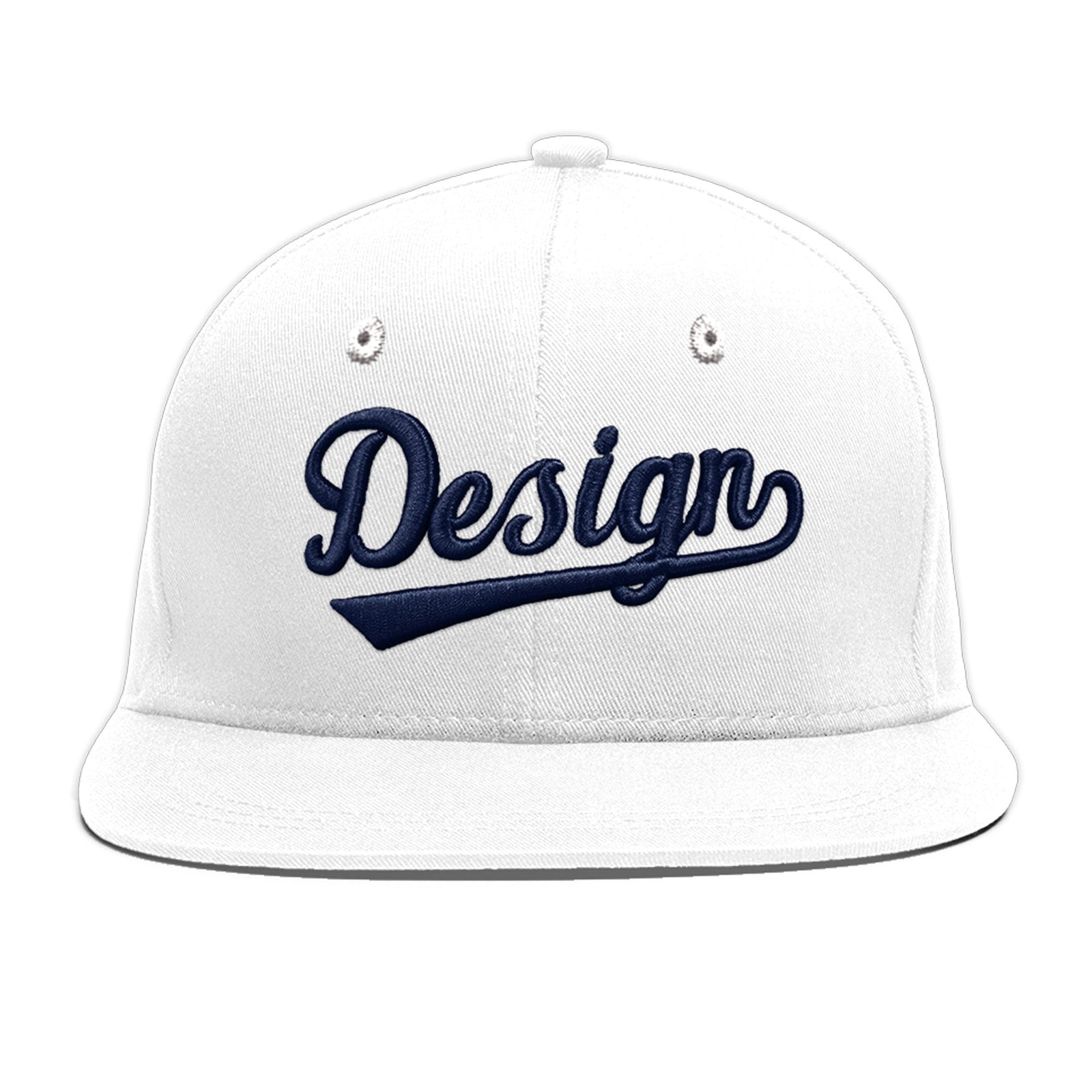 Custom White 3D Puff Embroidery Flat Embroidery Casual Sport Baseball Cap