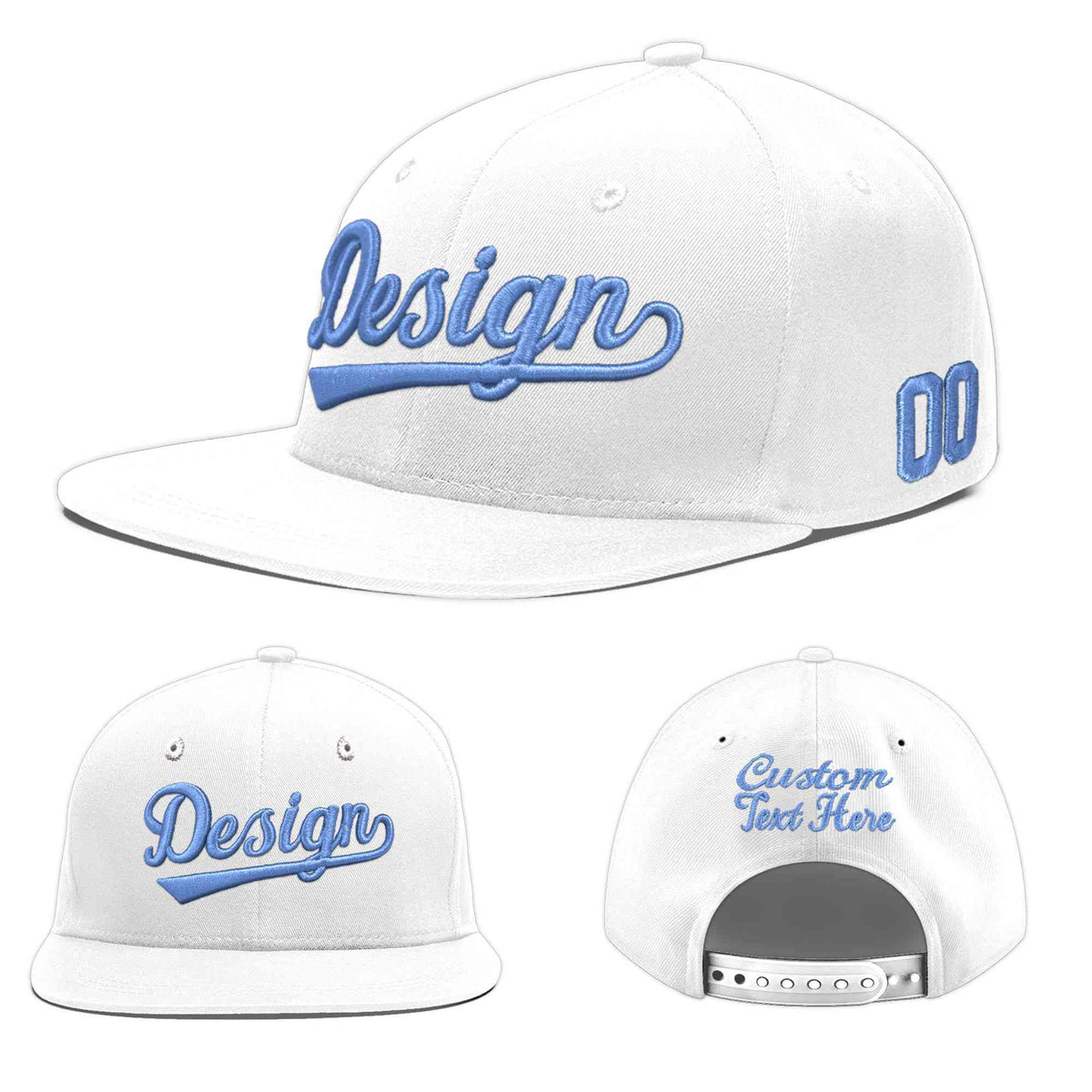 Custom White 3D Puff Embroidery Flat Embroidery Casual Sport Baseball Cap
