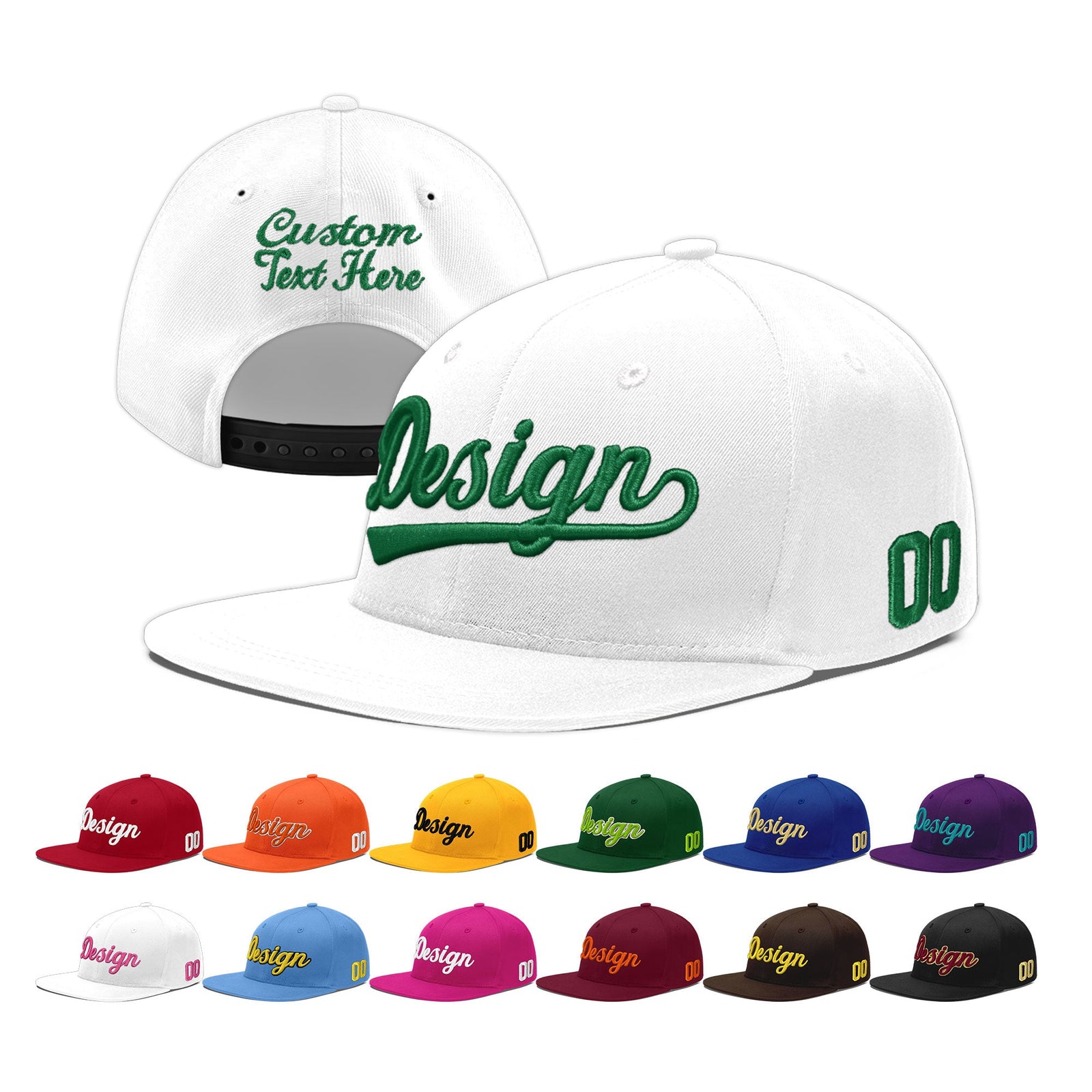 Custom White 3D Puff Embroidery Flat Embroidery Casual Sport Baseball Cap