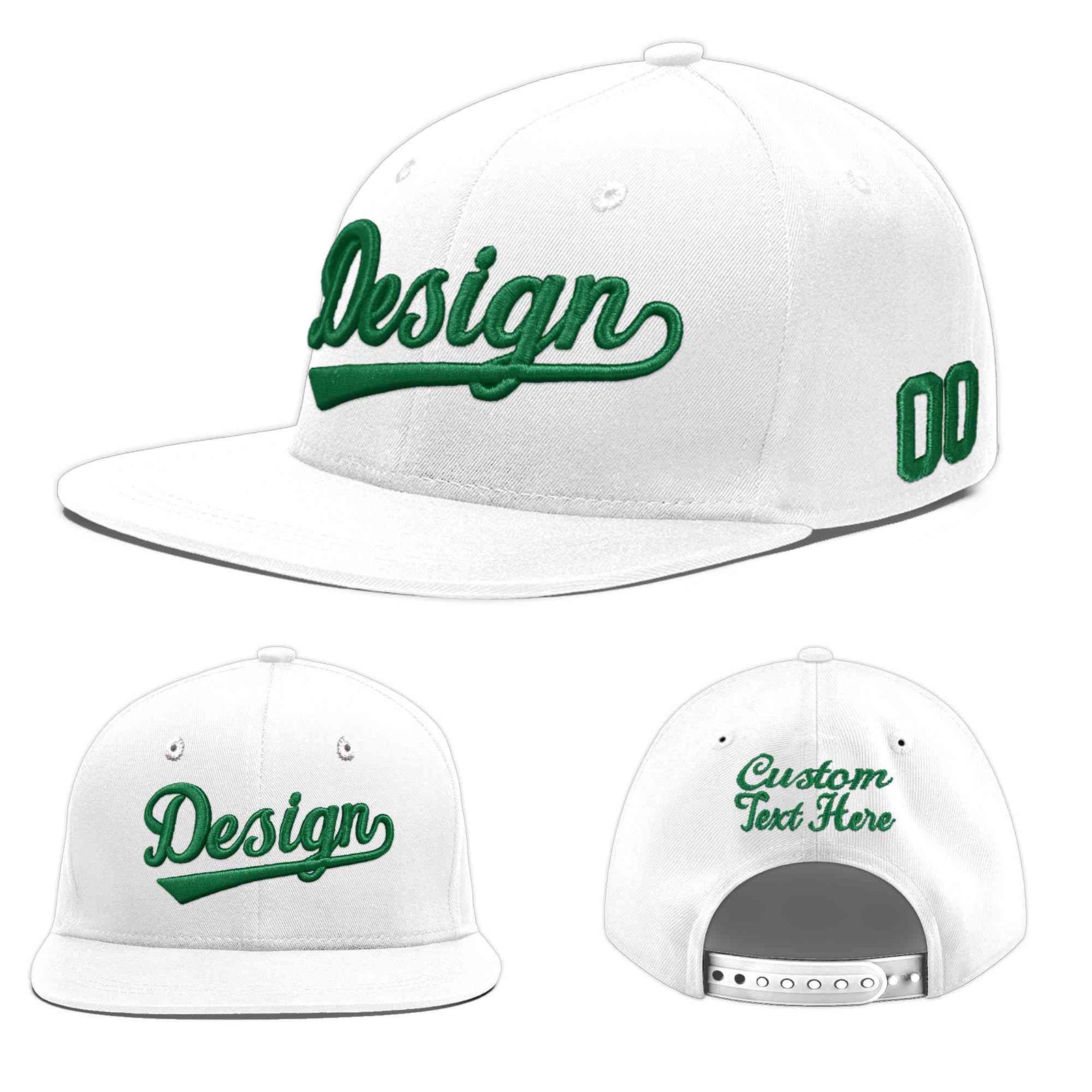 Custom White 3D Puff Embroidery Flat Embroidery Casual Sport Baseball Cap
