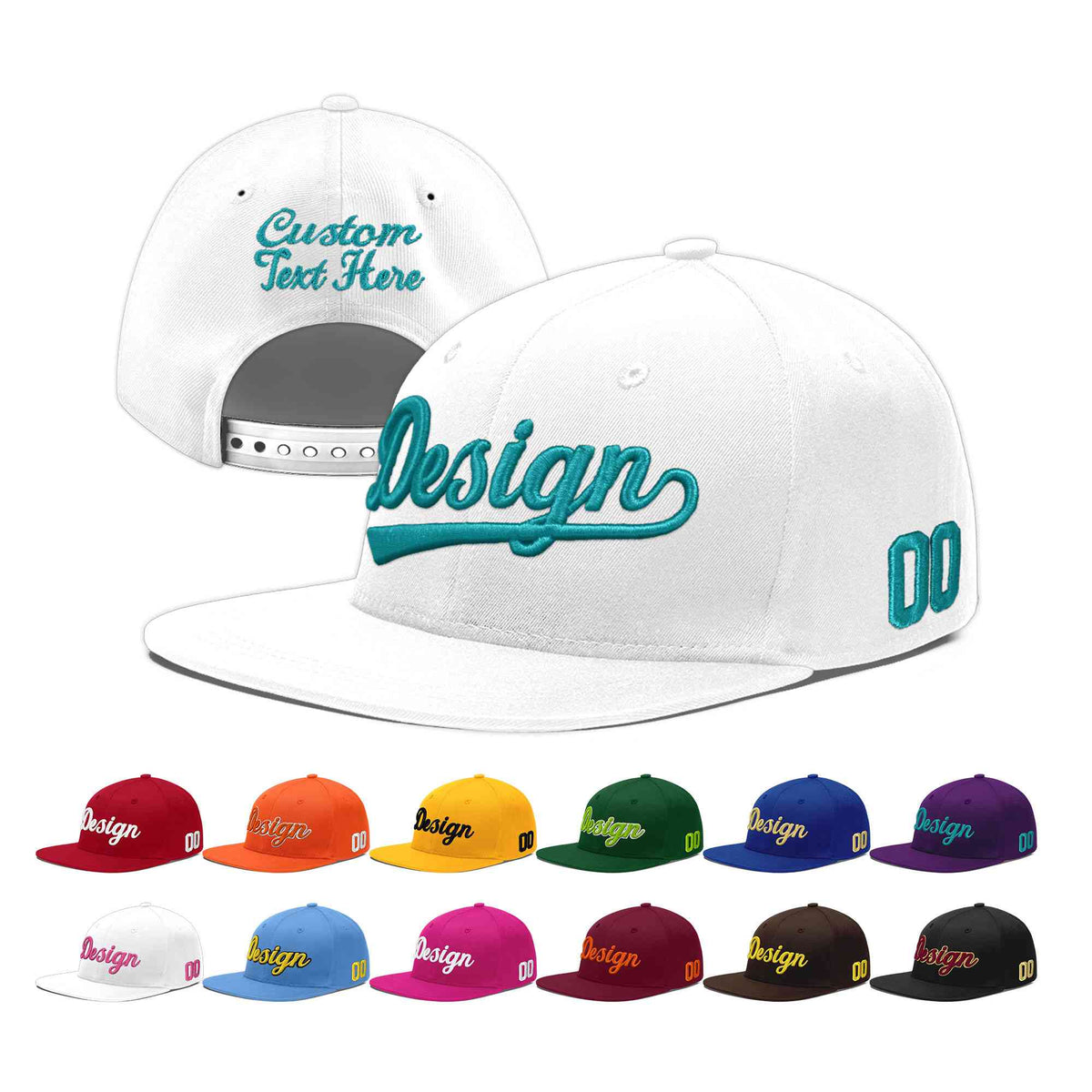 Custom White 3D Puff Embroidery Flat Embroidery Casual Sport Baseball Cap