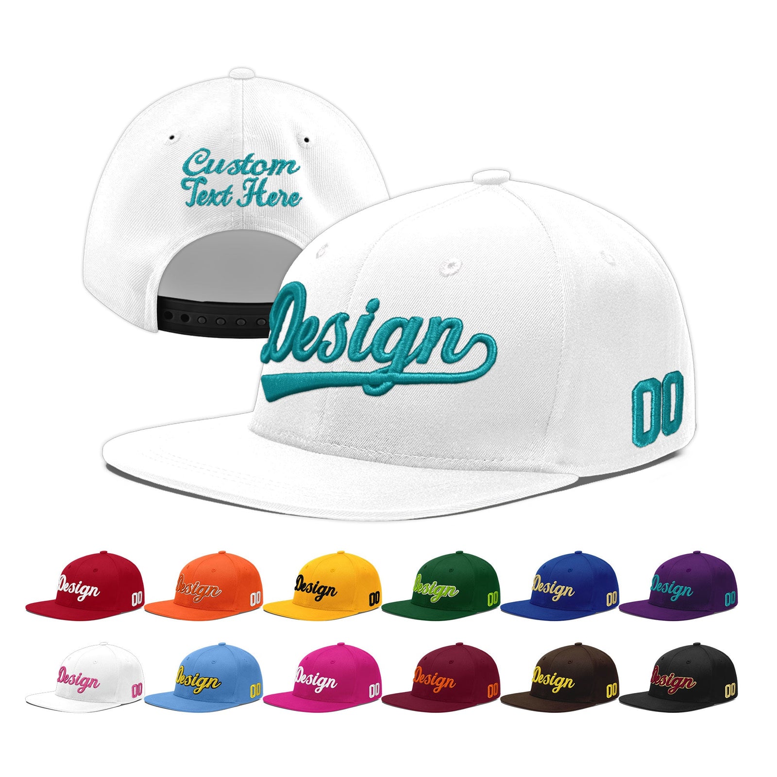 Custom White 3D Puff Embroidery Flat Embroidery Casual Sport Baseball Cap