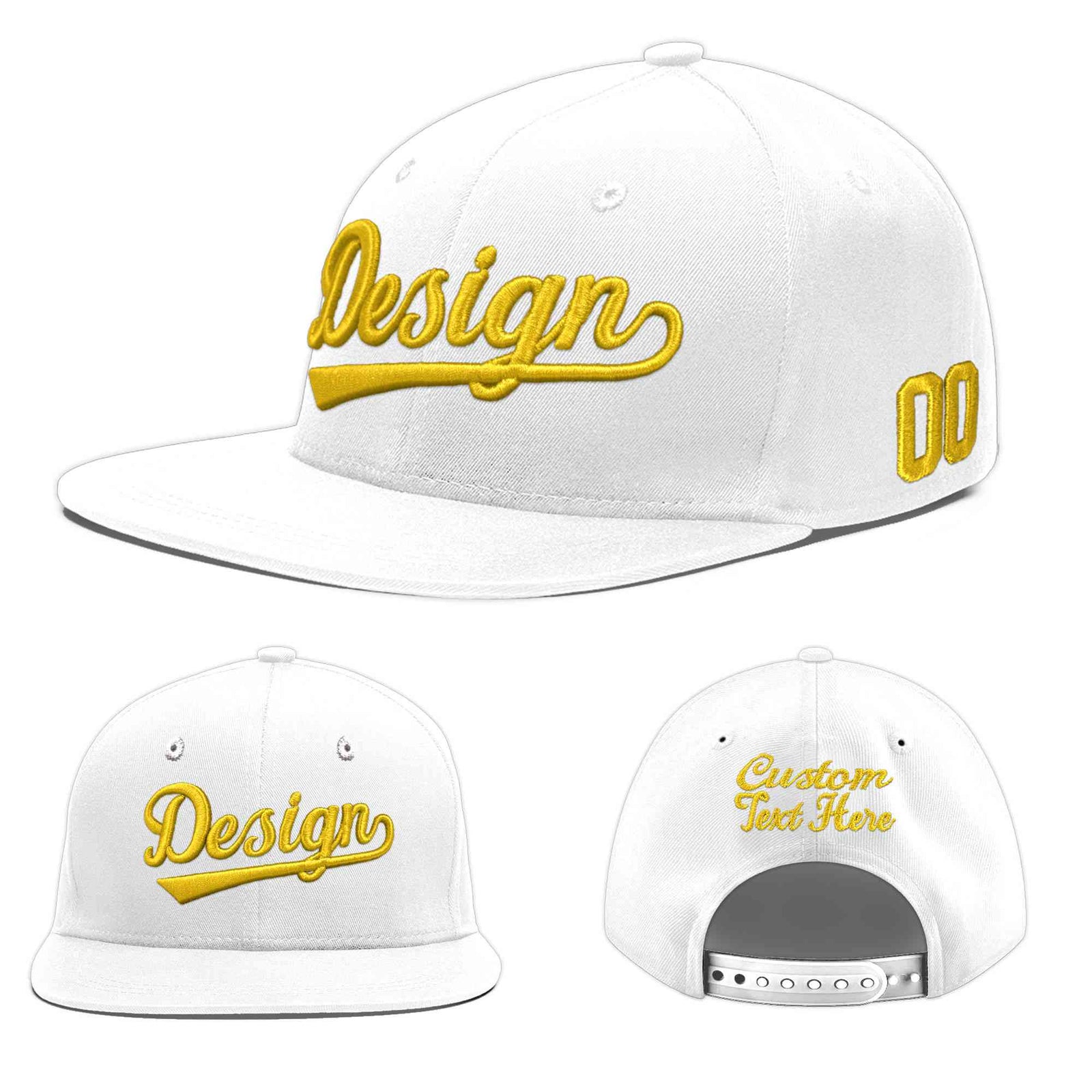 Custom White 3D Puff Embroidery Flat Embroidery Casual Sport Baseball Cap