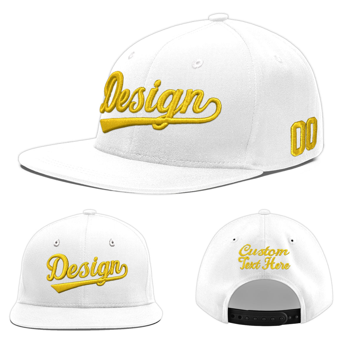 Custom White 3D Puff Embroidery Flat Embroidery Casual Sport Baseball Cap