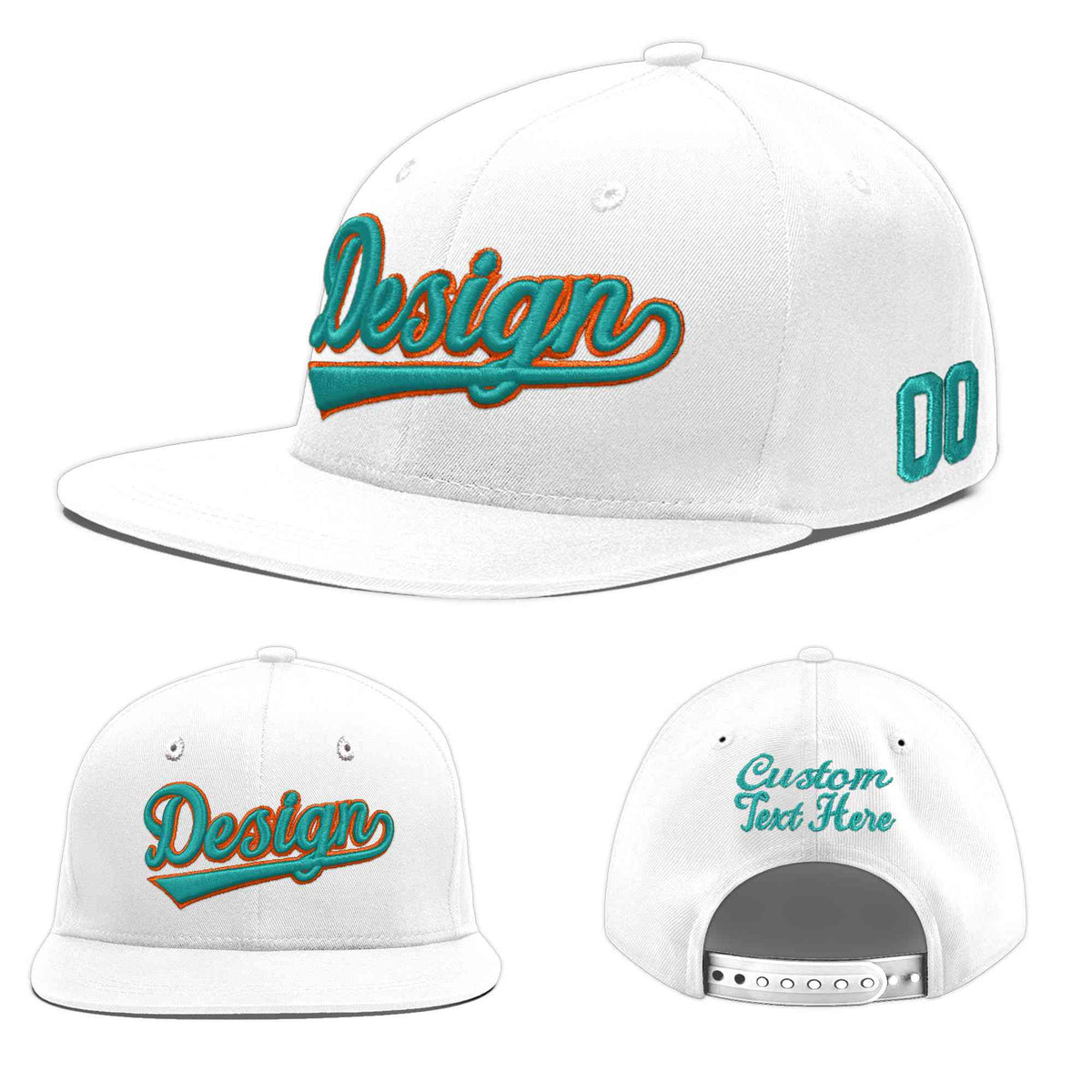 Custom White 3D Puff Embroidery Flat Embroidery Casual Sport Baseball Cap