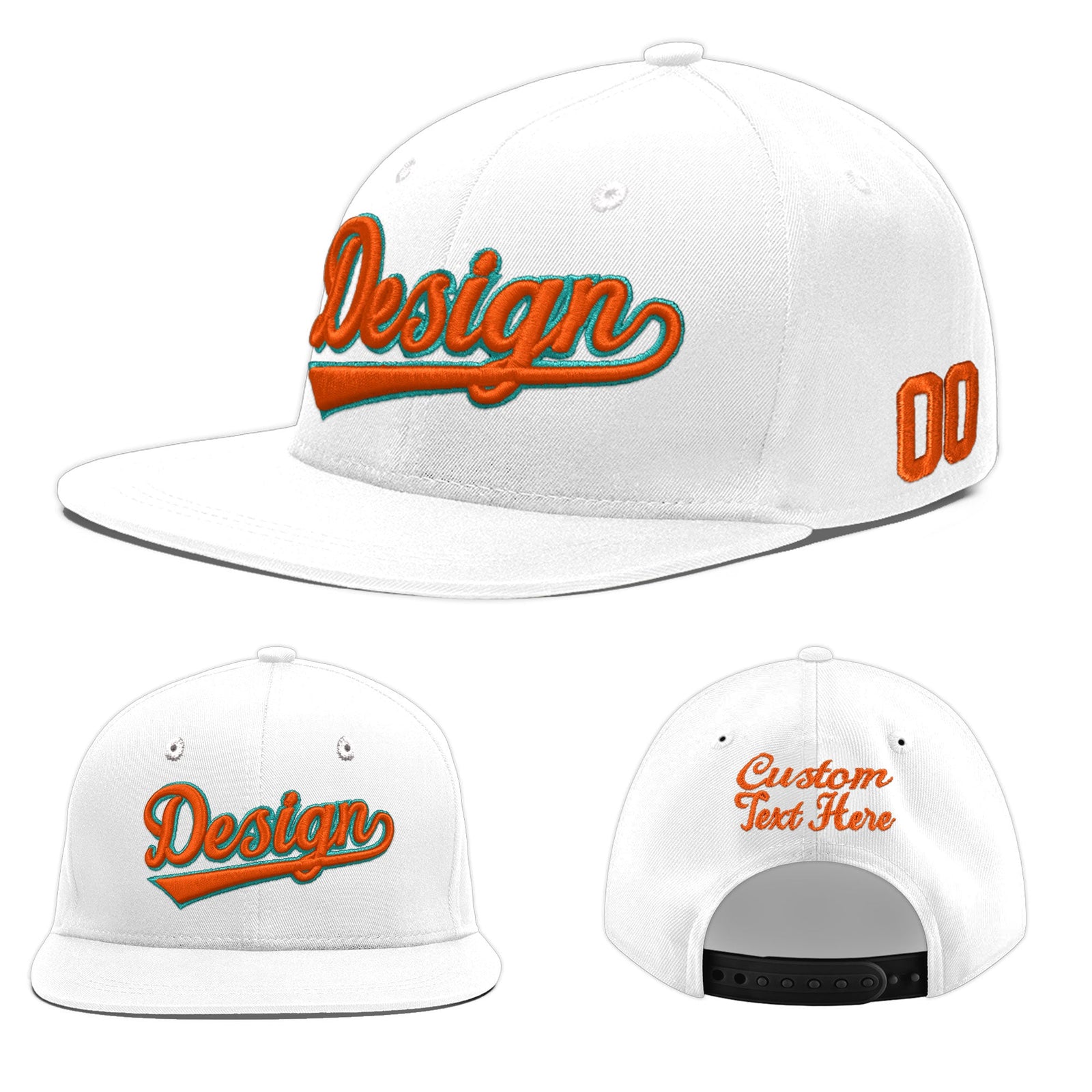 Custom White 3D Puff Embroidery Flat Embroidery Casual Sport Baseball Cap