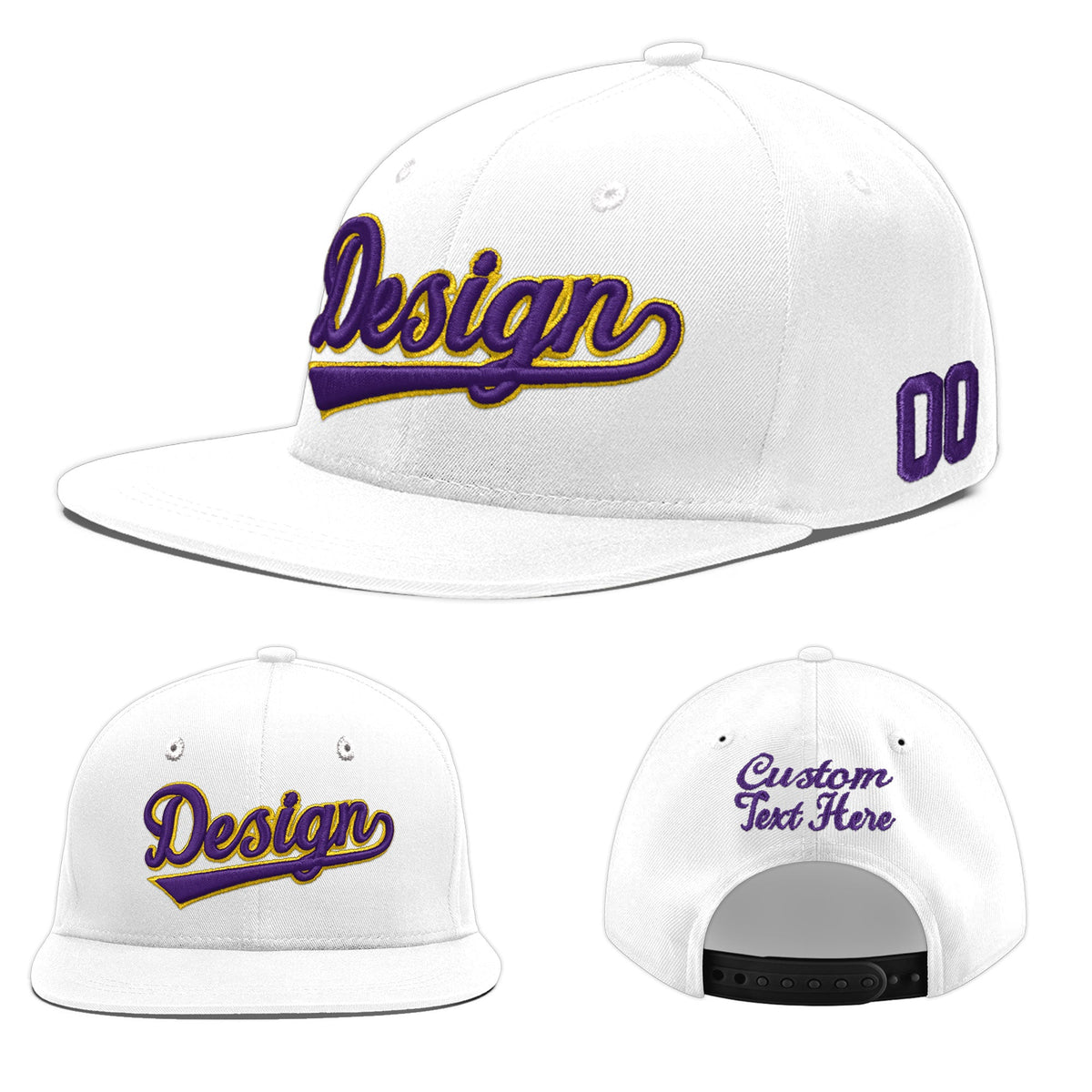 Custom White 3D Puff Embroidery Flat Embroidery Casual Sport Baseball Cap