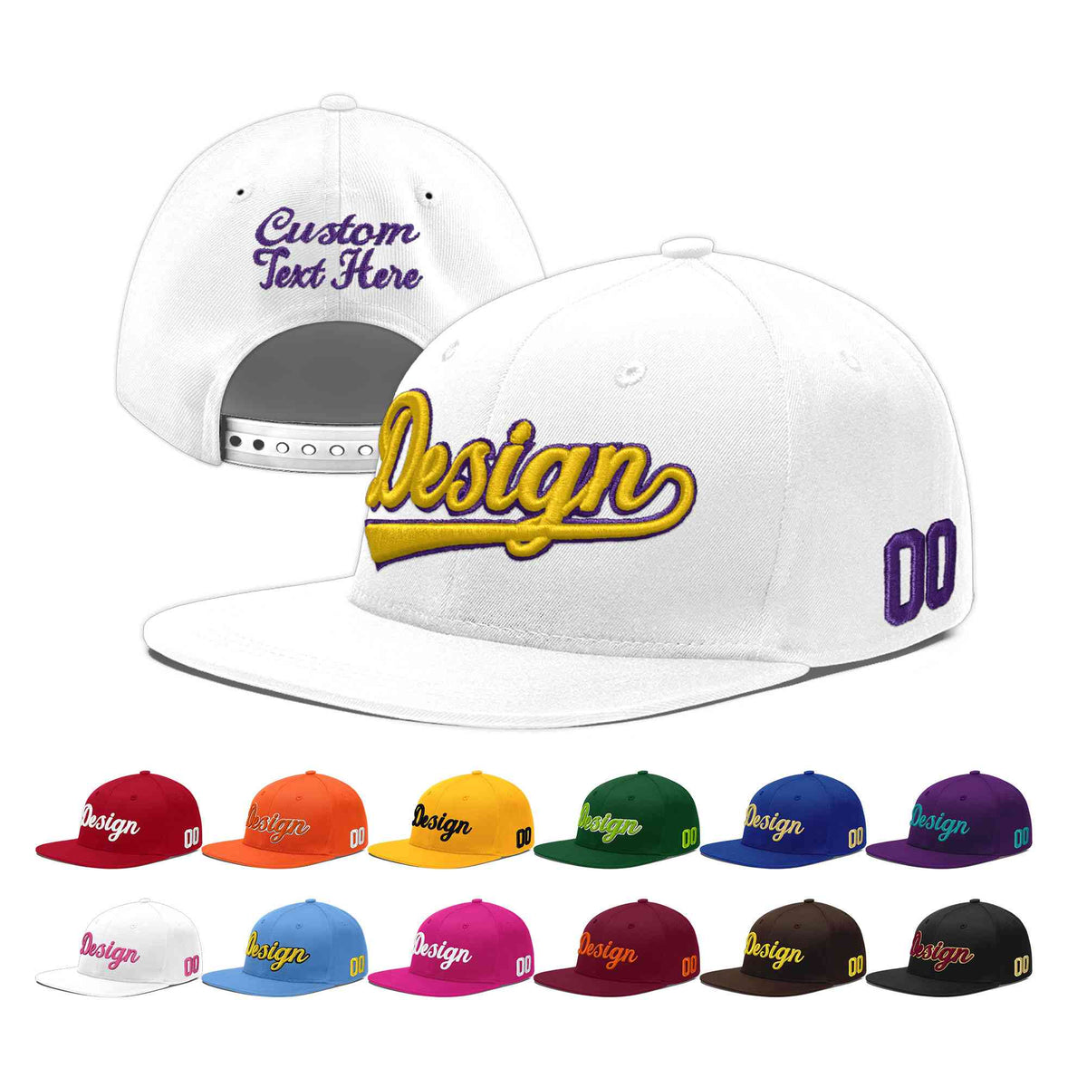Custom White 3D Puff Embroidery Flat Embroidery Casual Sport Baseball Cap