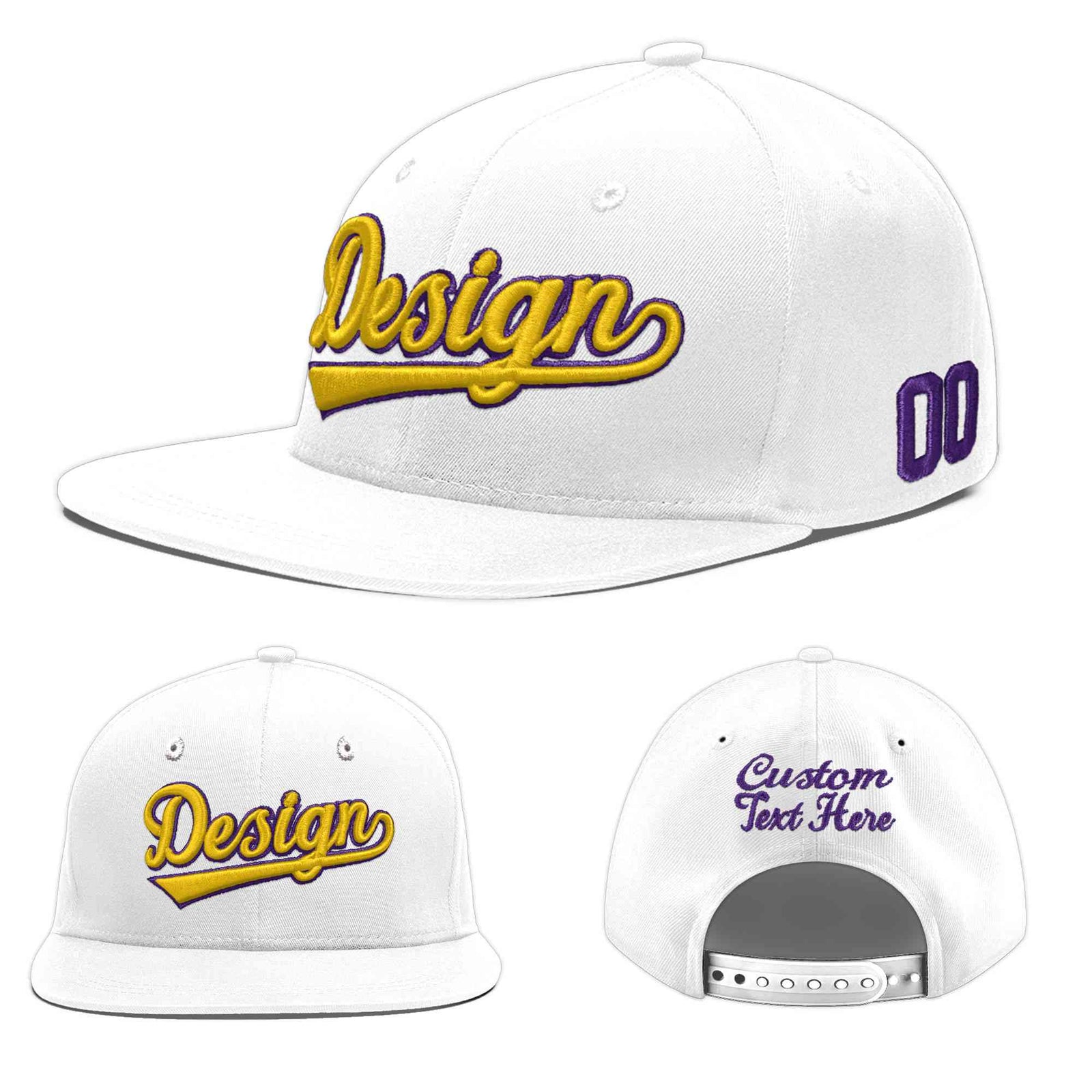 Custom White 3D Puff Embroidery Flat Embroidery Casual Sport Baseball Cap