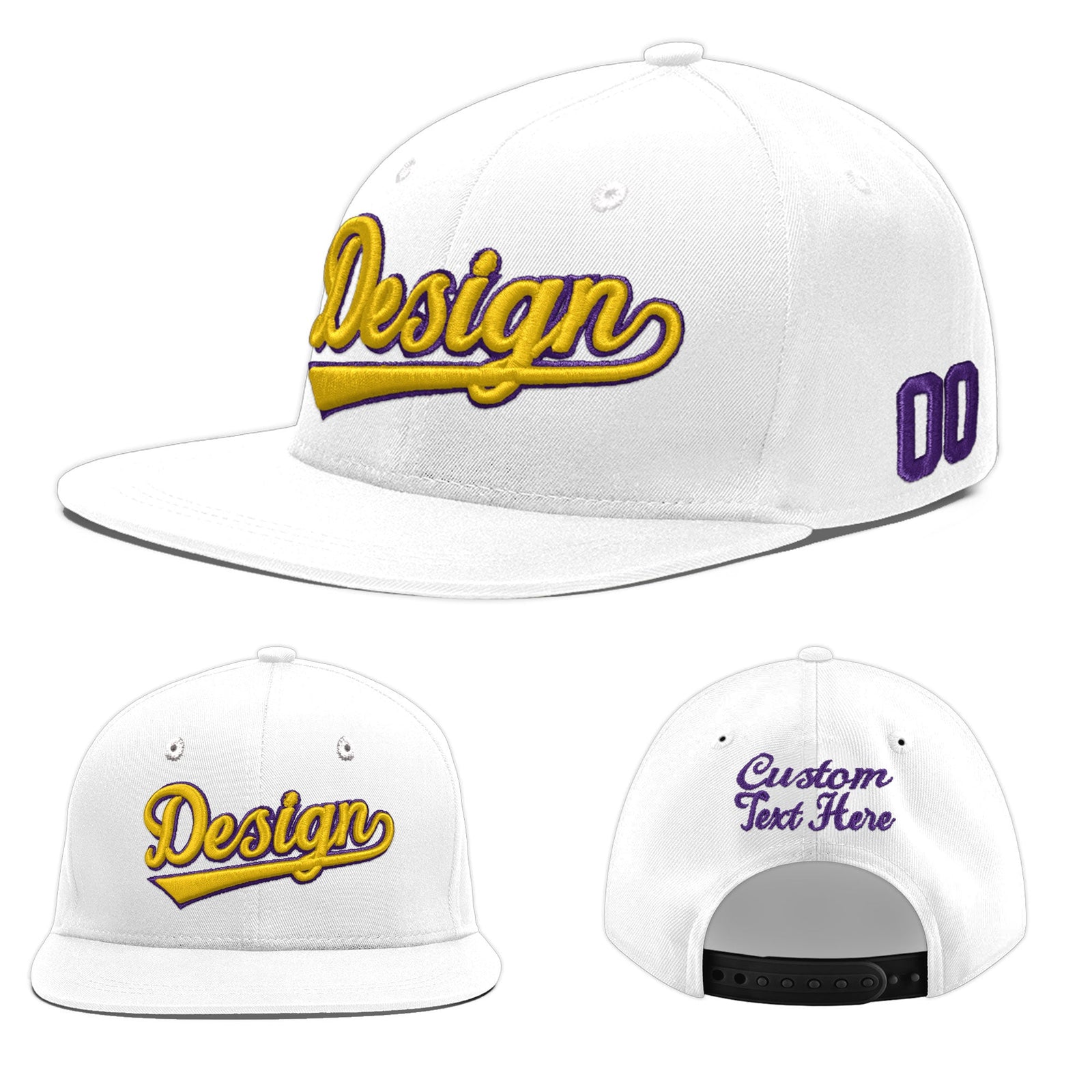 Custom White 3D Puff Embroidery Flat Embroidery Casual Sport Baseball Cap