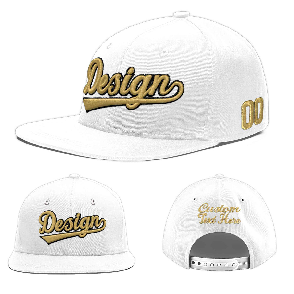 Custom White 3D Puff Embroidery Flat Embroidery Casual Sport Baseball Cap