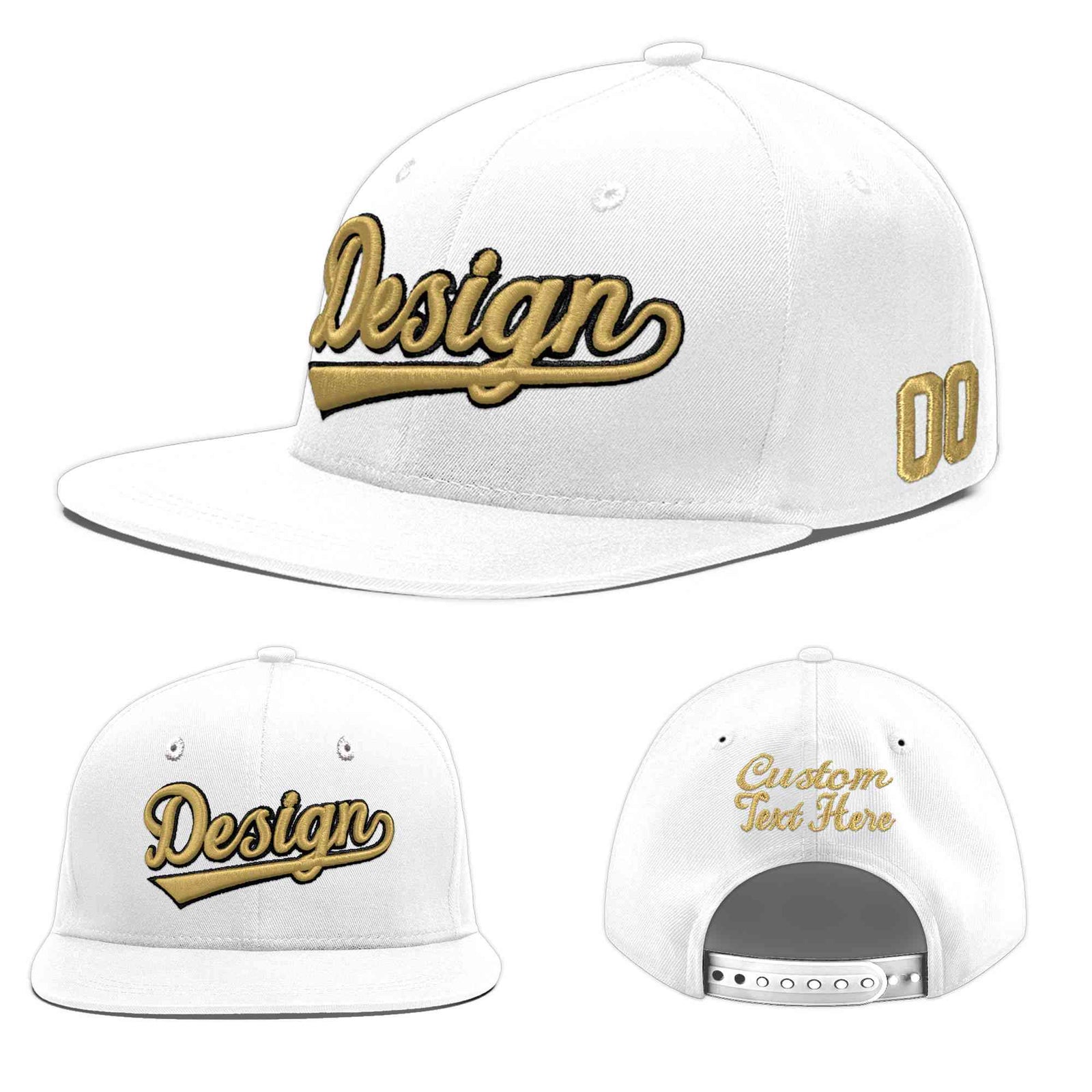 Custom White 3D Puff Embroidery Flat Embroidery Casual Sport Baseball Cap