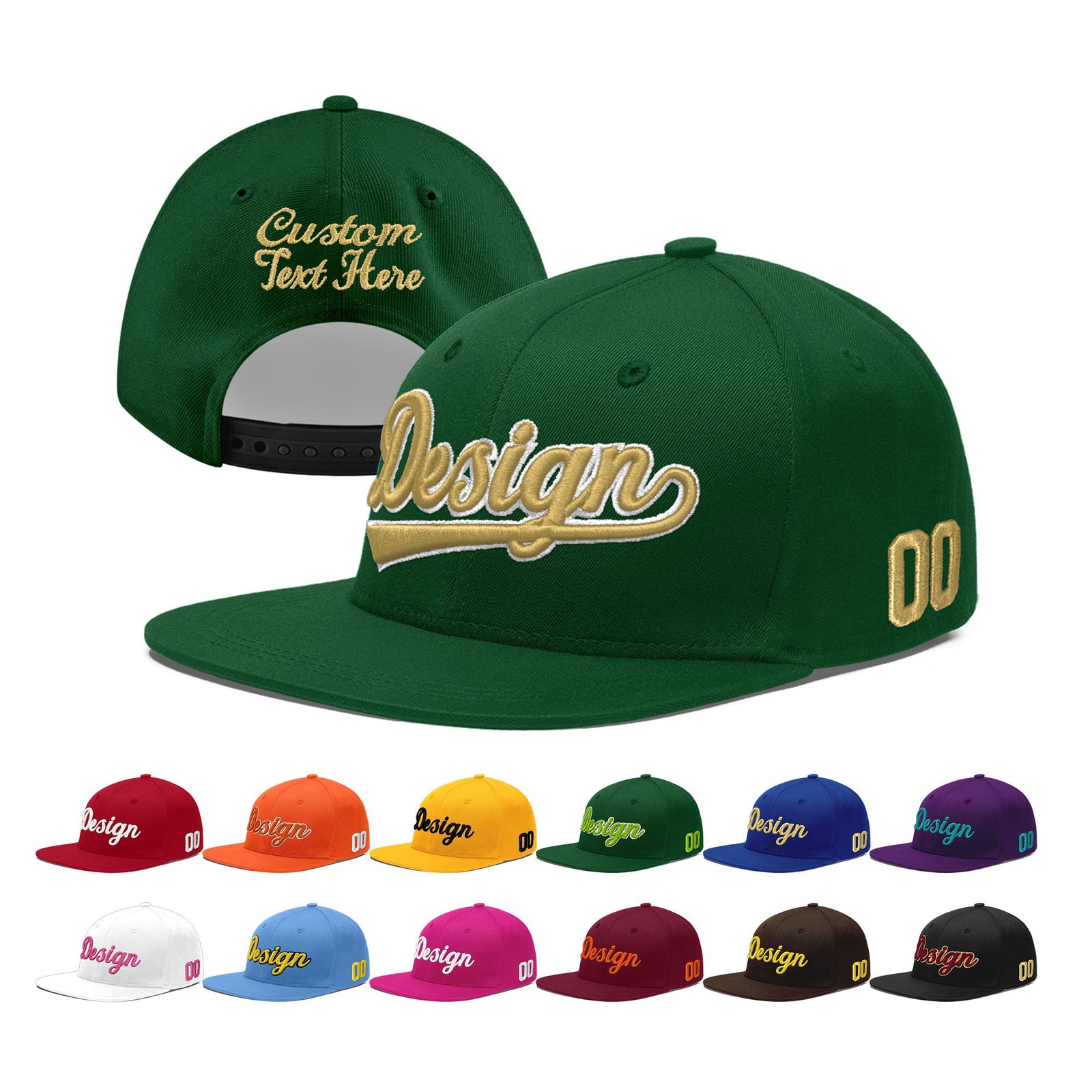 Custom Green 3D Puff Embroidery Flat Embroidery Casual Sport Baseball Cap