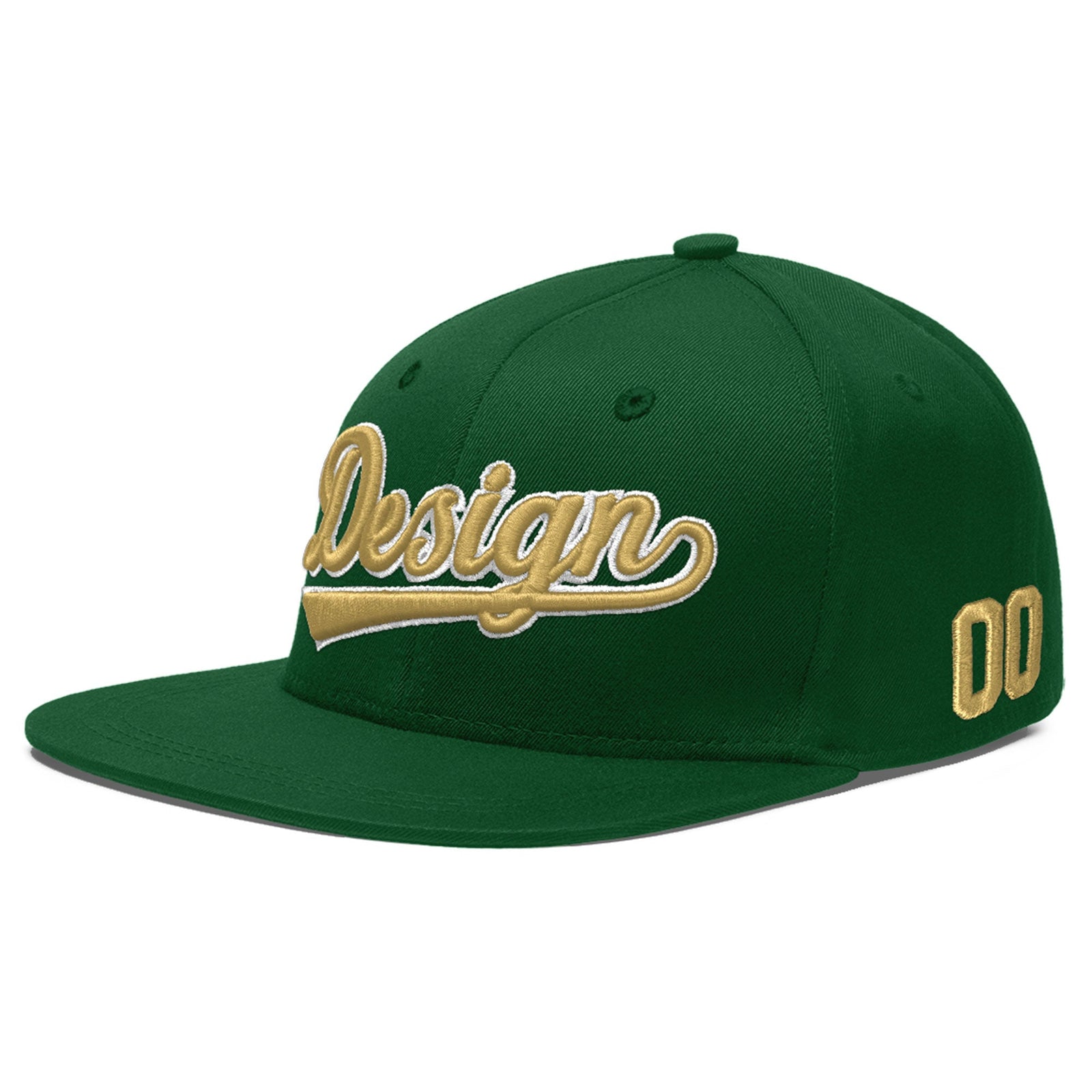 Custom Green 3D Puff Embroidery Flat Embroidery Casual Sport Baseball Cap