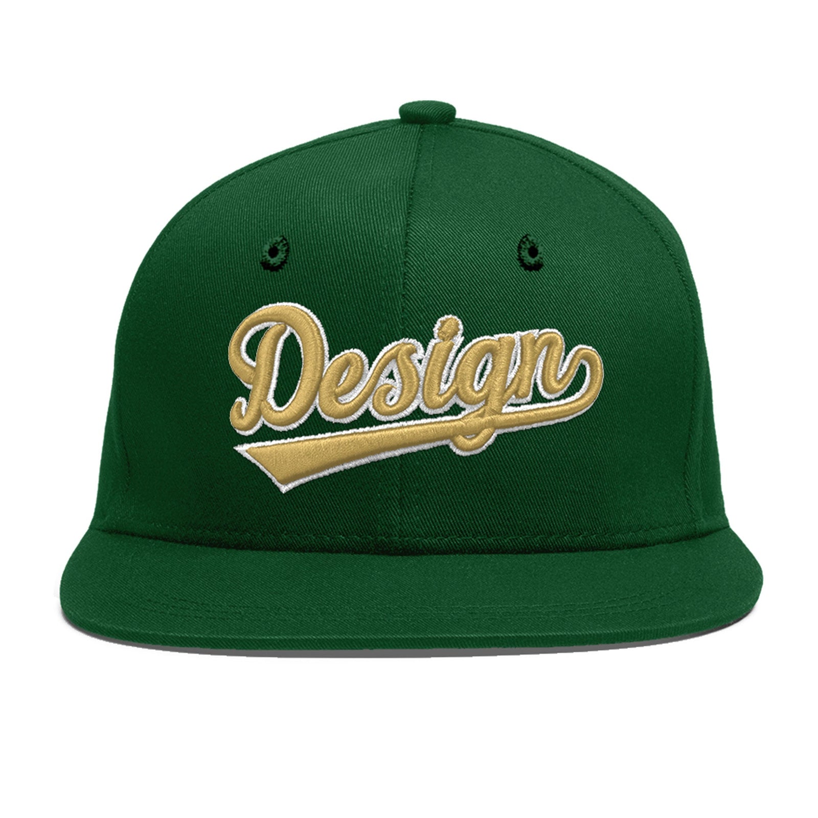 Custom Green 3D Puff Embroidery Flat Embroidery Casual Sport Baseball Cap
