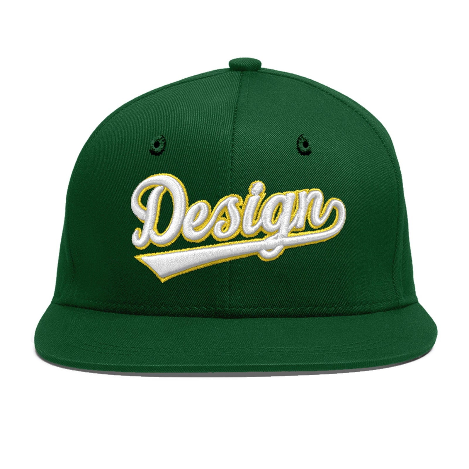 Custom Green 3D Puff Embroidery Flat Embroidery Casual Sport Baseball Cap
