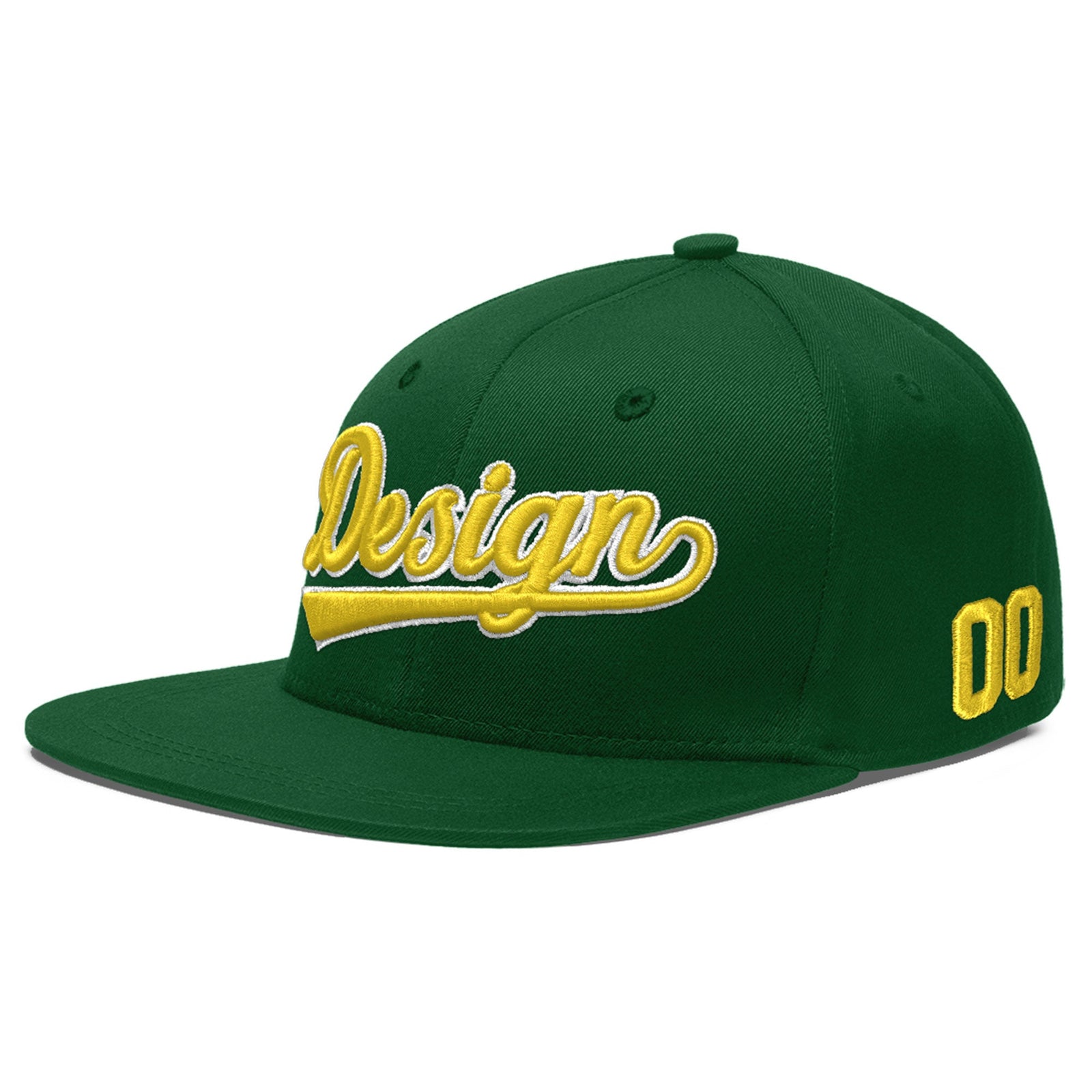 Custom Green 3D Puff Embroidery Flat Embroidery Casual Sport Baseball Cap