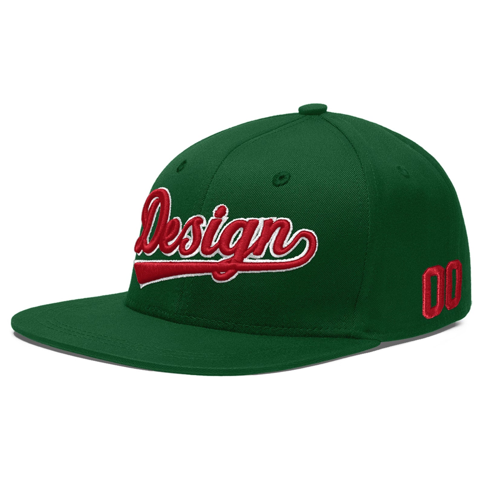 Custom Green 3D Puff Embroidery Flat Embroidery Casual Sport Baseball Cap