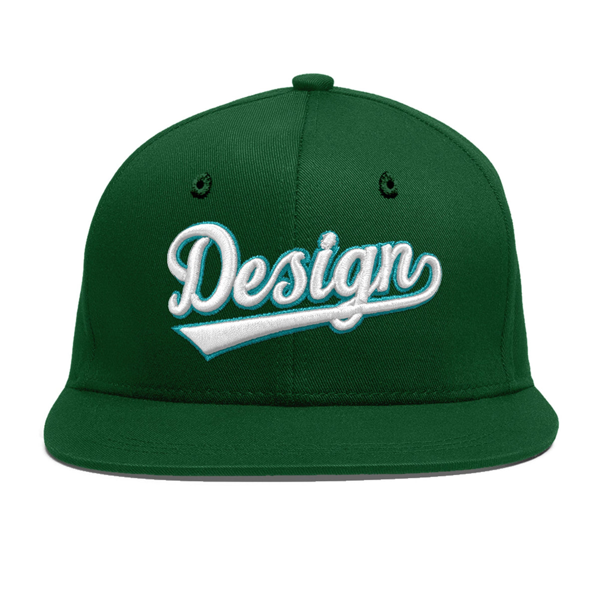 Custom Green 3D Puff Embroidery Flat Embroidery Casual Sport Baseball Cap