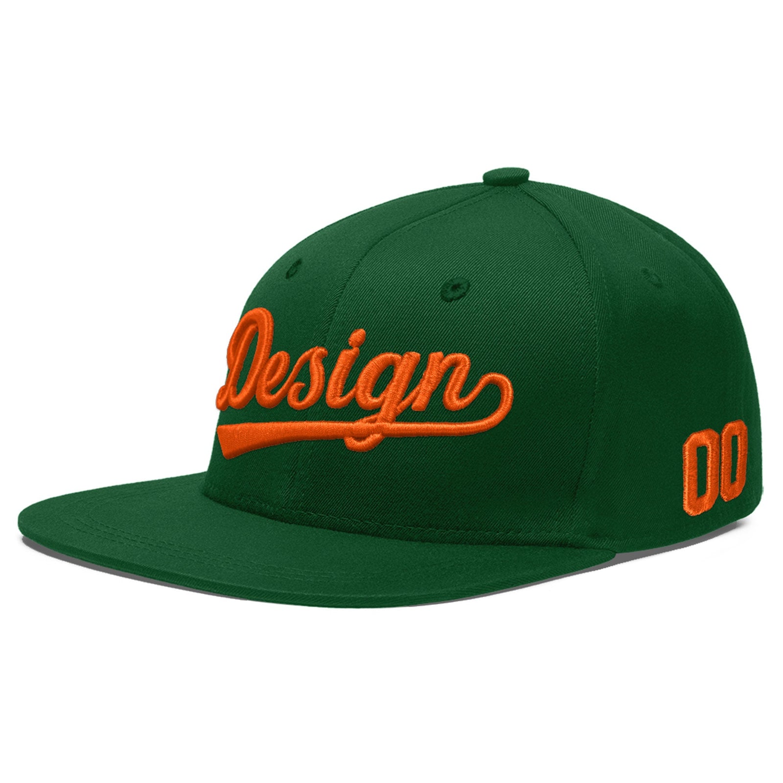 Custom Green 3D Puff Embroidery Flat Embroidery Casual Sport Baseball Cap