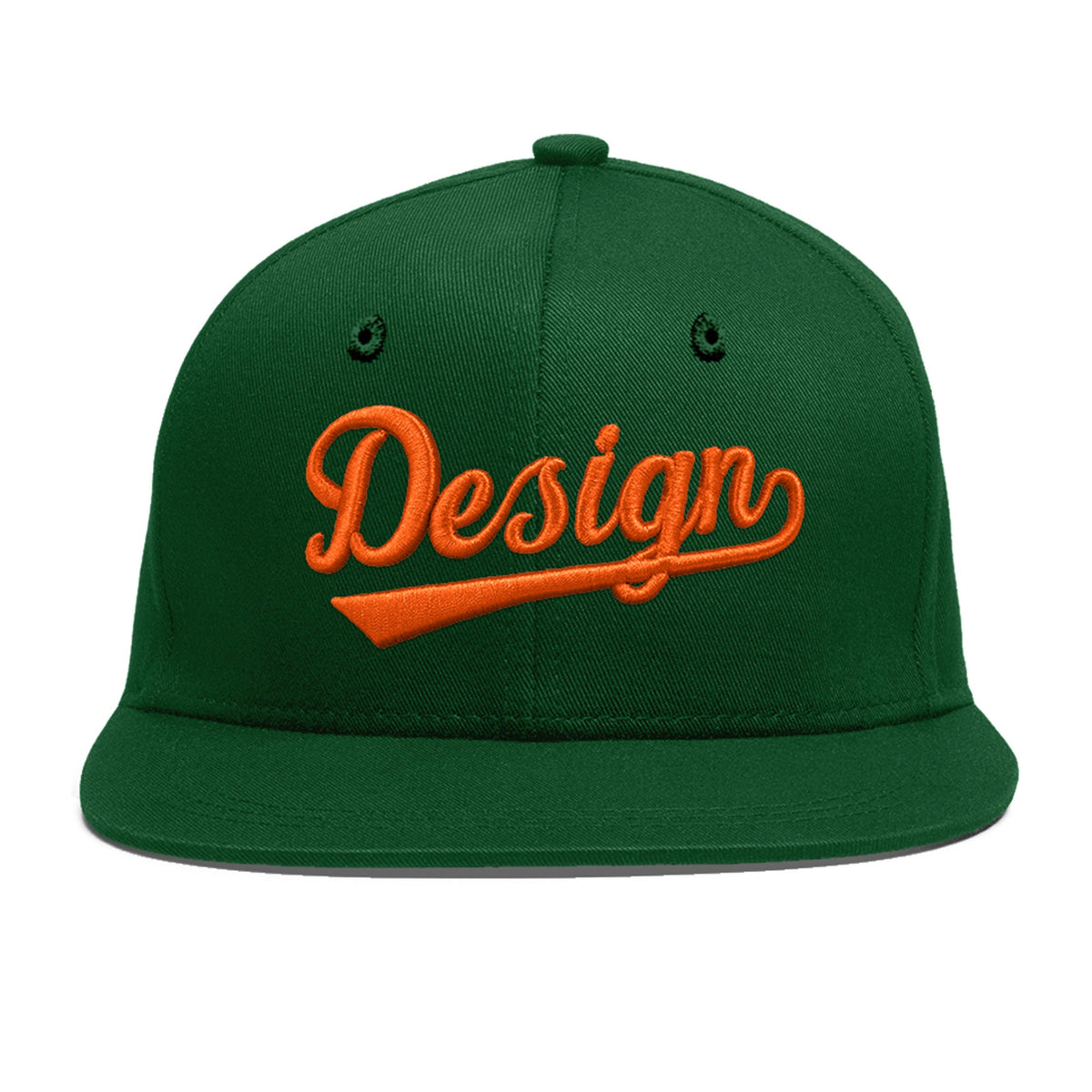 Custom Green 3D Puff Embroidery Flat Embroidery Casual Sport Baseball Cap
