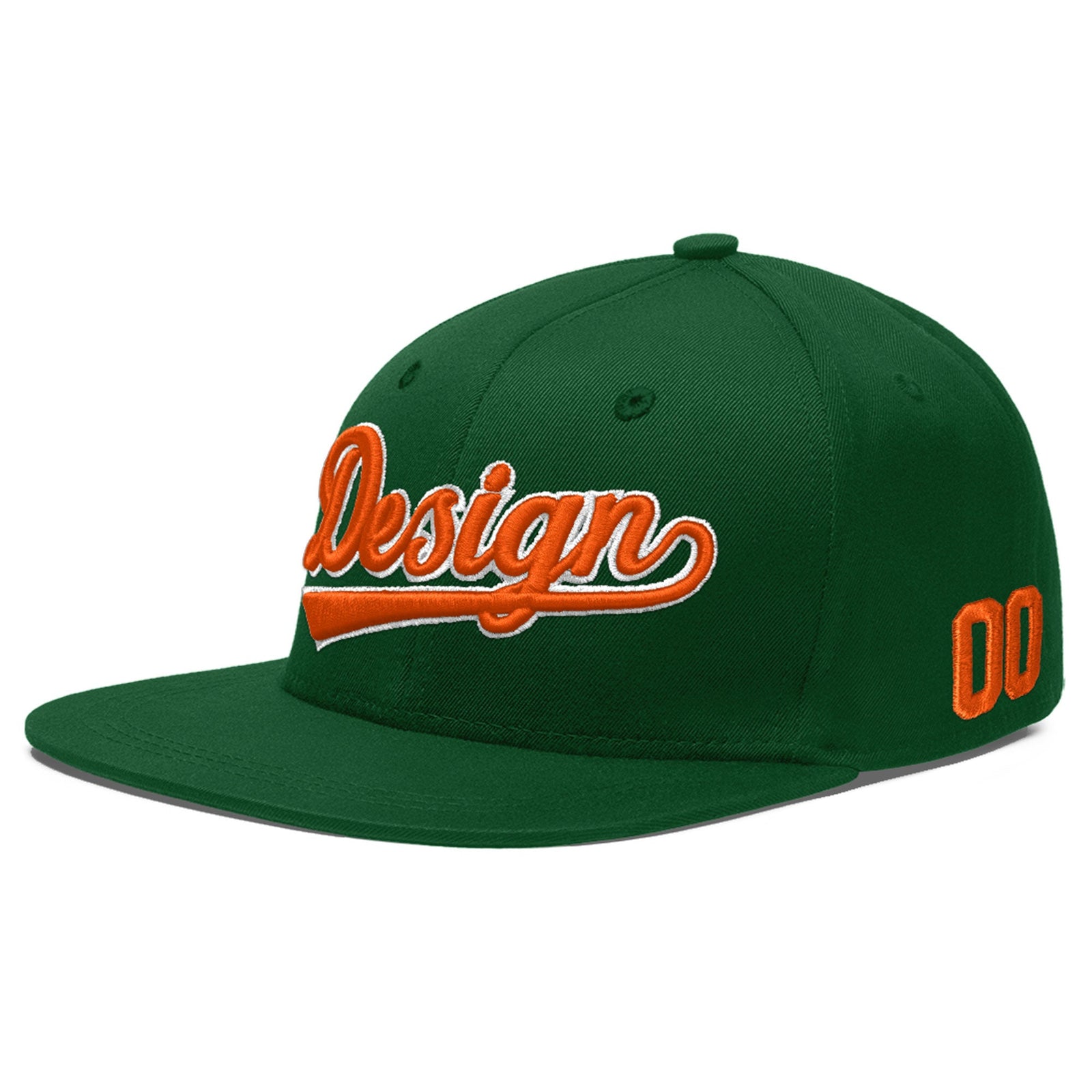 Custom Green 3D Puff Embroidery Flat Embroidery Casual Sport Baseball Cap