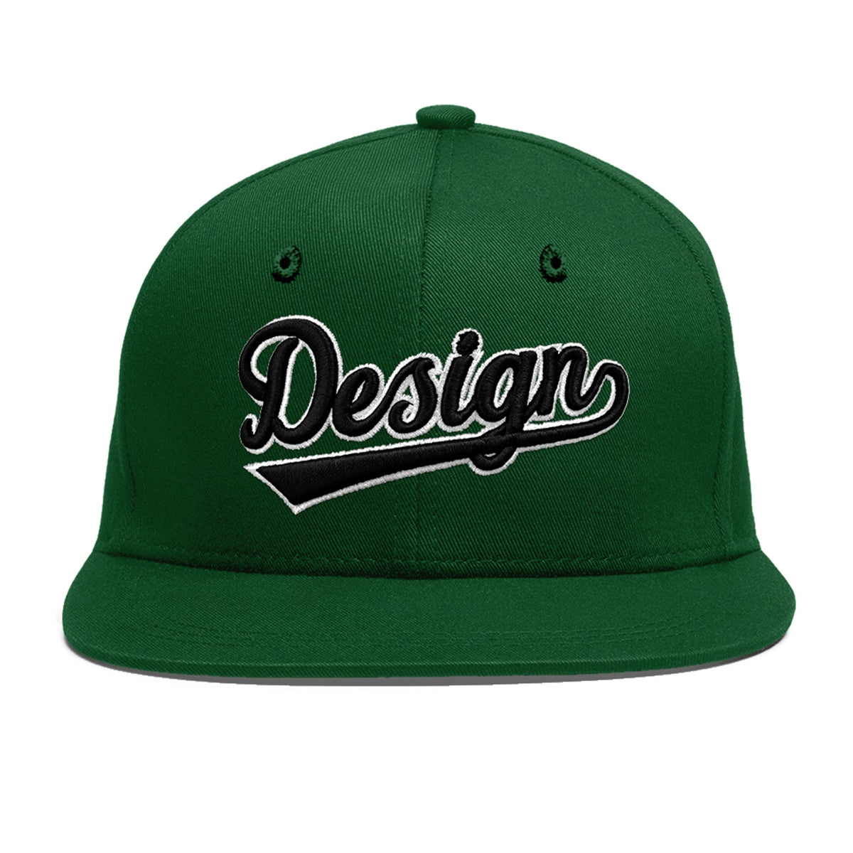 Custom Green 3D Puff Embroidery Flat Embroidery Casual Sport Baseball Cap