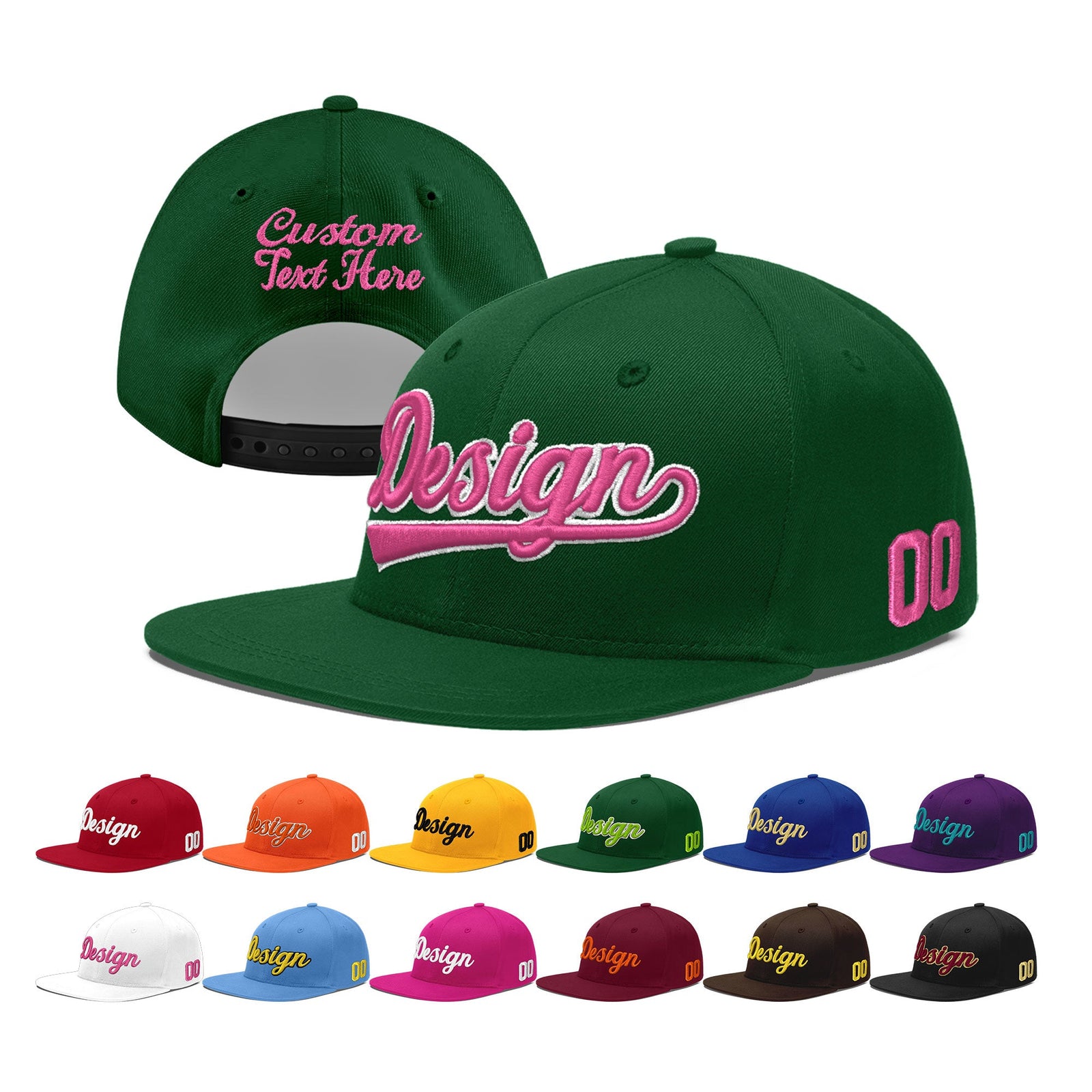 Custom Green 3D Puff Embroidery Flat Embroidery Casual Sport Baseball Cap