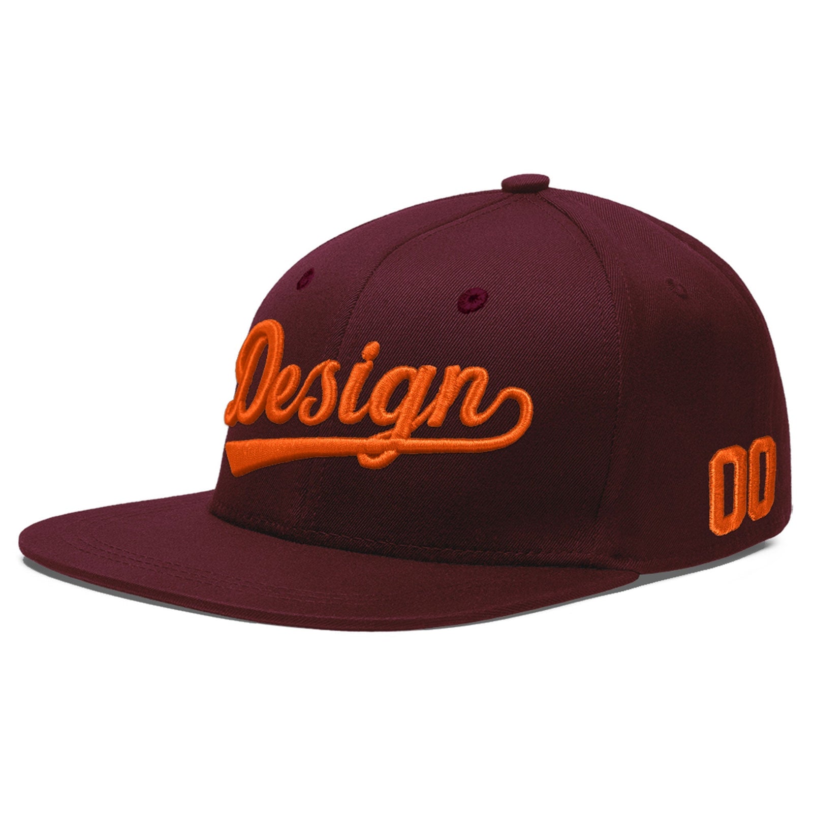 Custom Burgundy 3D Puff Embroidery Flat Embroidery Casual Sport Baseball Cap