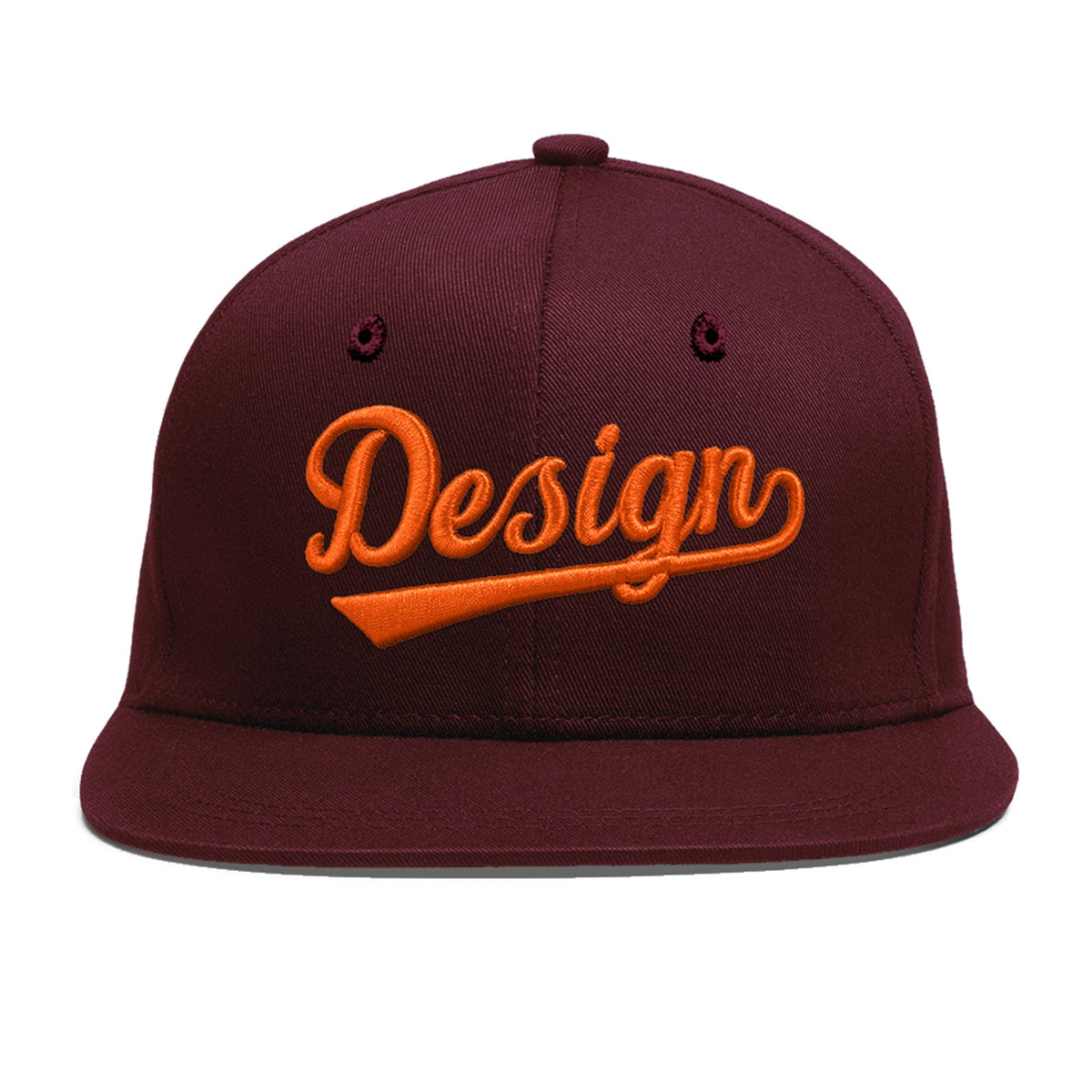 Custom Burgundy 3D Puff Embroidery Flat Embroidery Casual Sport Baseball Cap