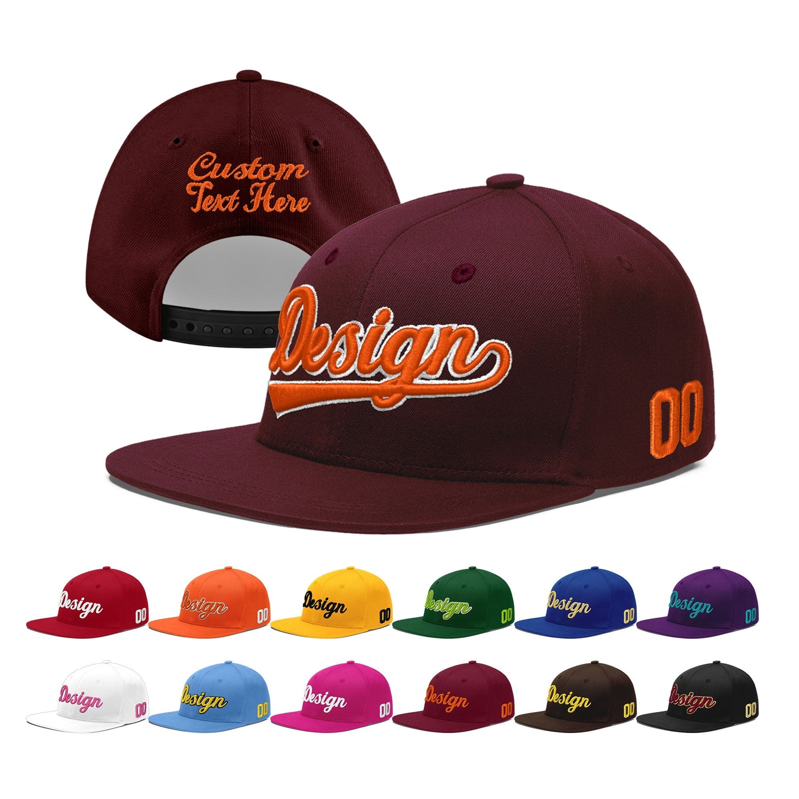 Custom Burgundy 3D Puff Embroidery Flat Embroidery Casual Sport Baseball Cap