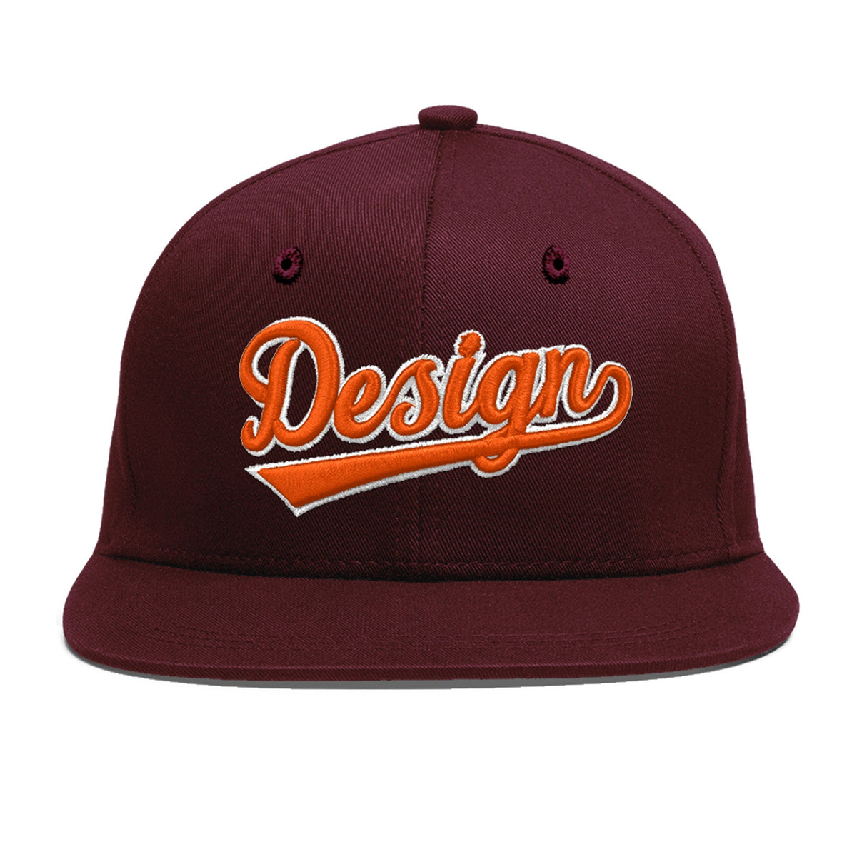 Custom Burgundy 3D Puff Embroidery Flat Embroidery Casual Sport Baseball Cap