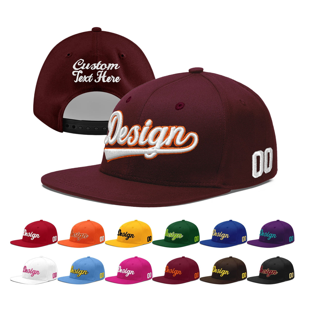 Custom Burgundy 3D Puff Embroidery Flat Embroidery Casual Sport Baseball Cap