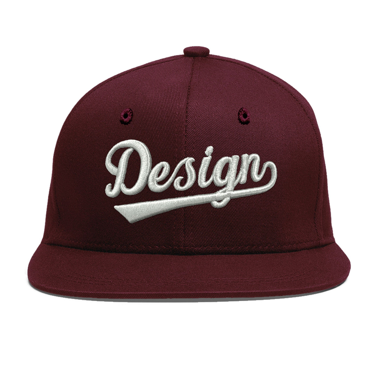 Custom Burgundy 3D Puff Embroidery Flat Embroidery Casual Sport Baseball Cap